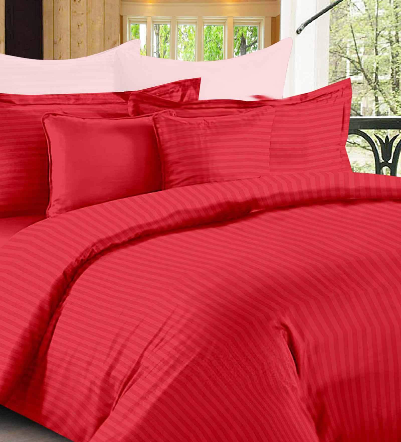 Buy Red Solid TC 300 Cotton Double Bed Sheet With 2 Pillow Covers by