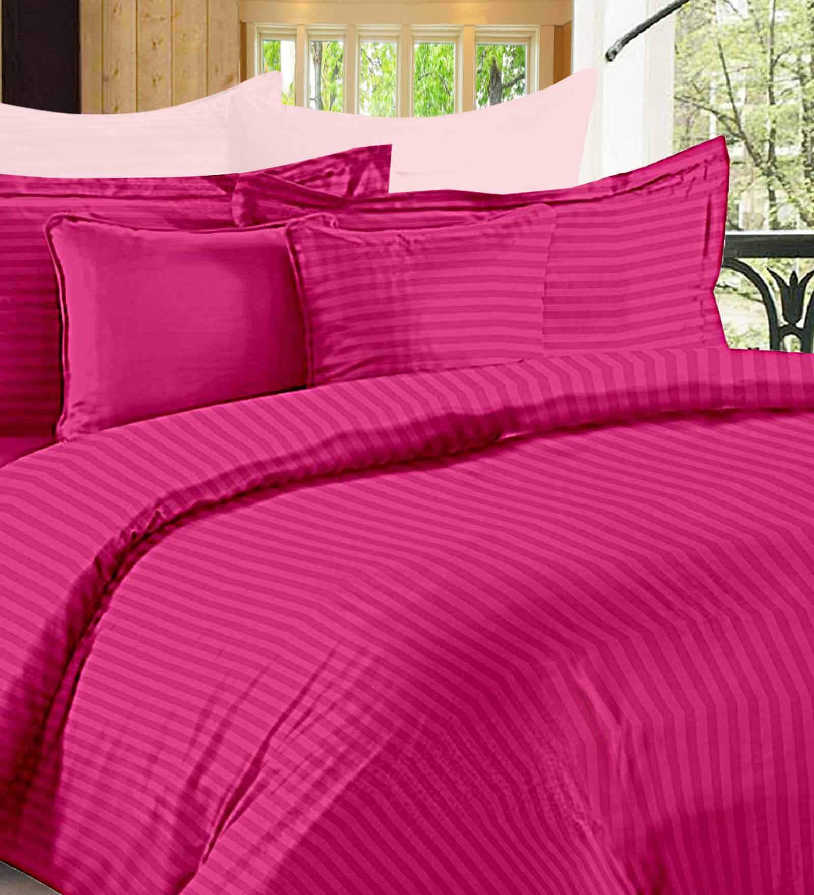 Red Striped 300 TC Cotton Blend Queen Sized Bed Sheets with 2 Pillow Covers