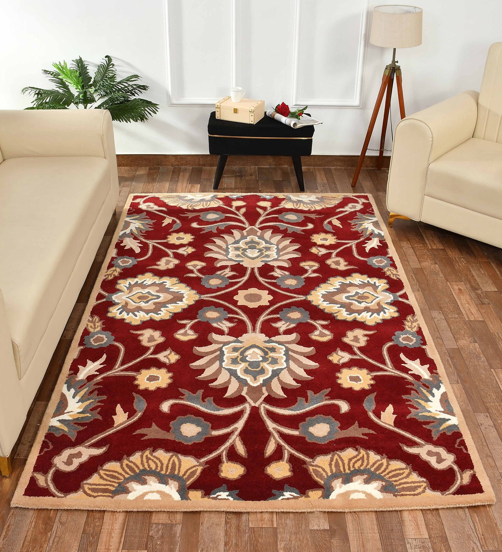 Red Traditional Wool 6 ft x 9 ft Hand Tufted Carpet