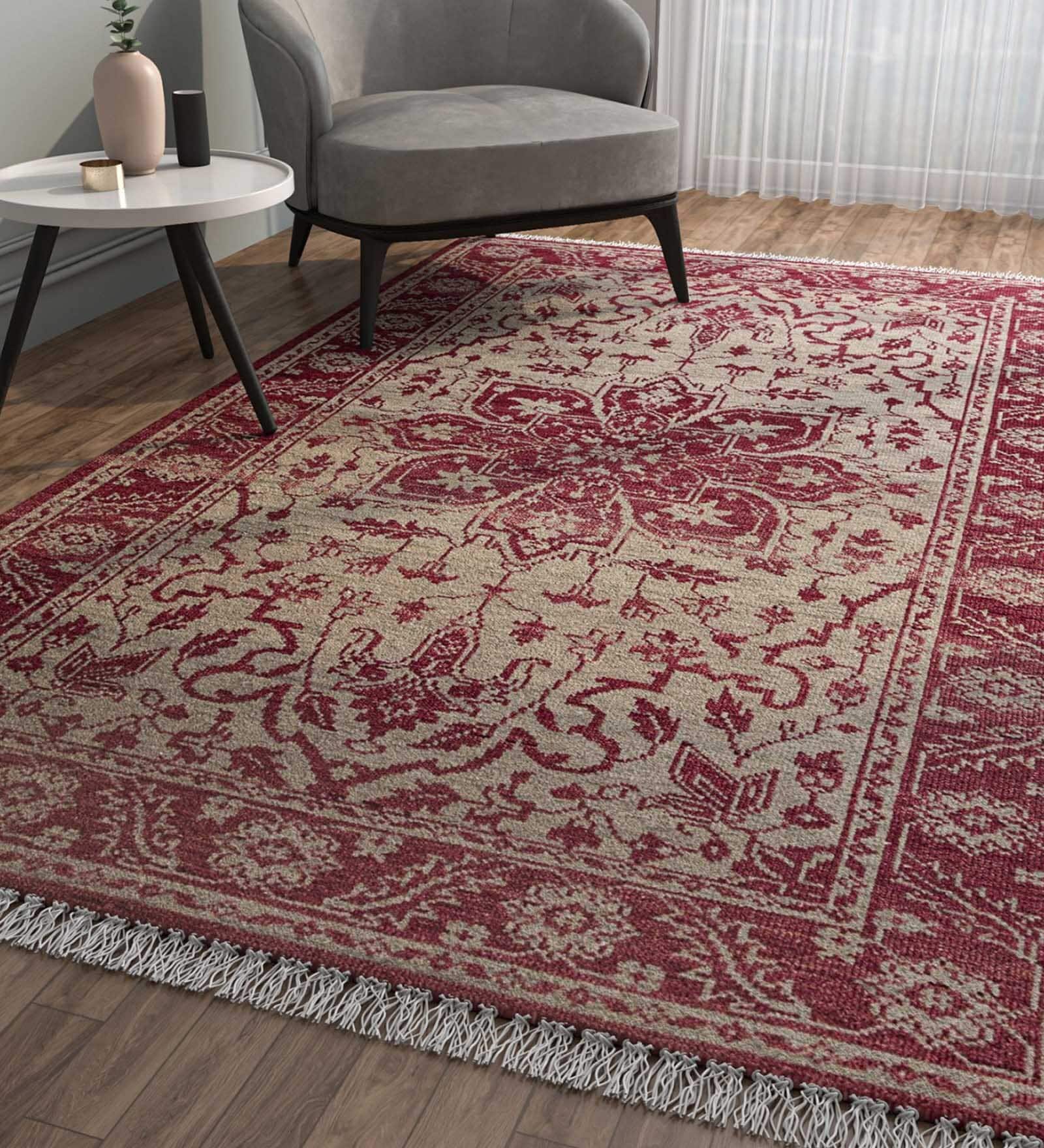 Red Traditional Wool 6 ft x 9 ft Hand Knotted Carpet