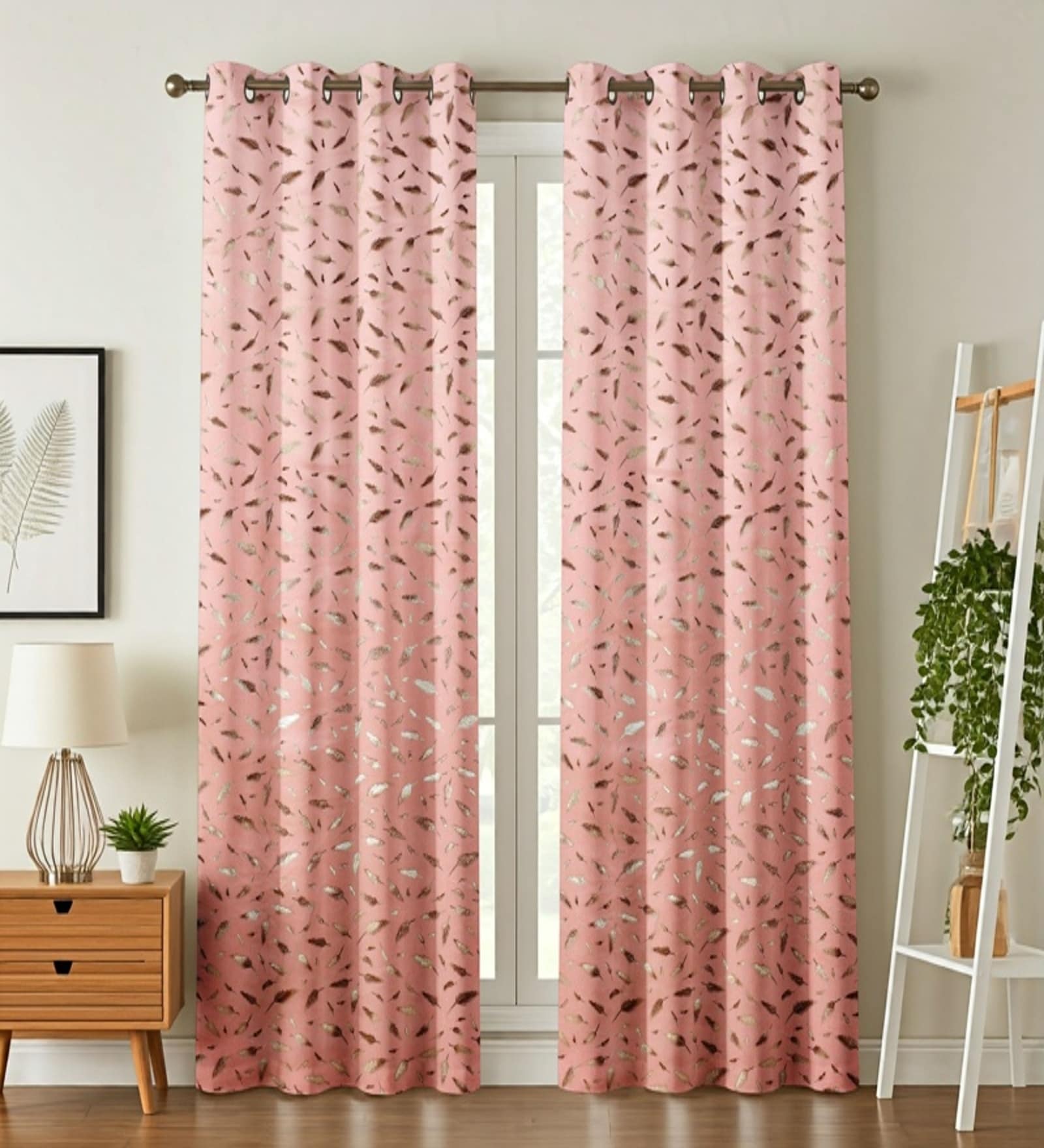 Red Velvet Feather 7Ft Ring Top Door Curtains Pack of  2