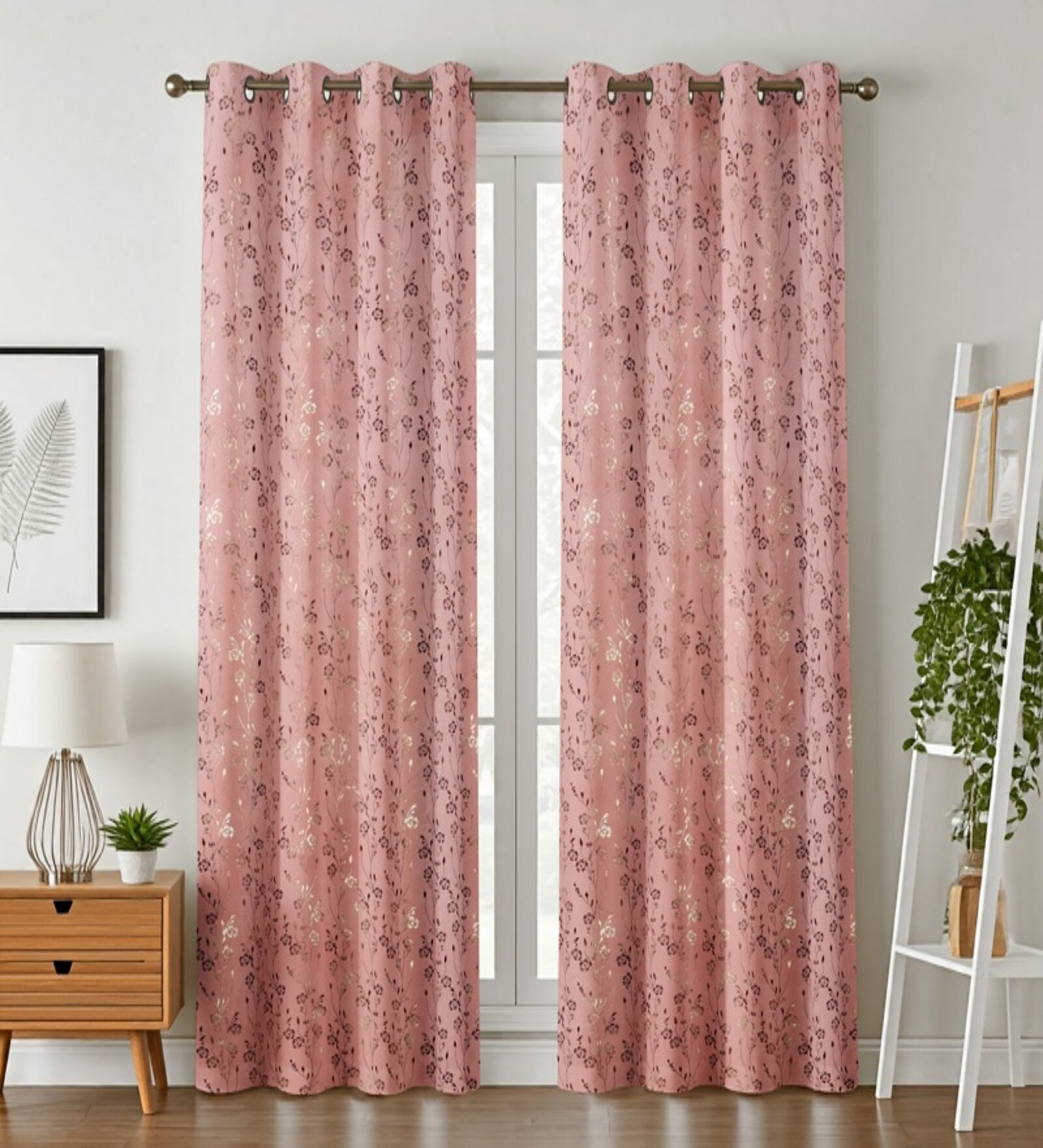 Red Velvet Feather 7Ft Ring Top Door Curtains Pack of  2
