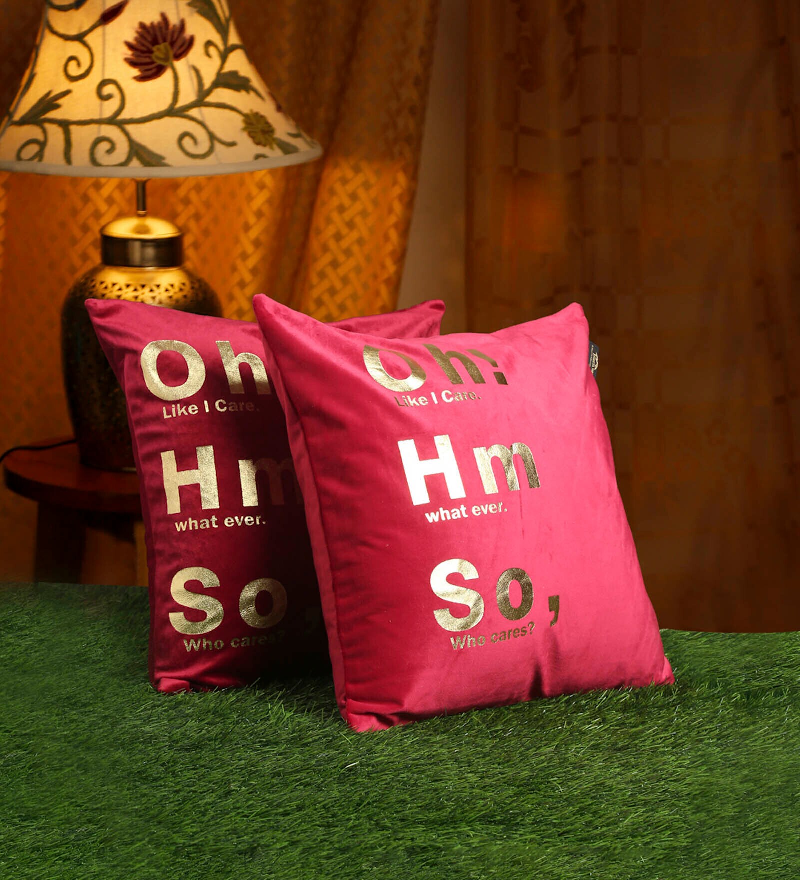 Red Quoted Velvet 16 x 16 Inches Cushion Covers (Set of 2)