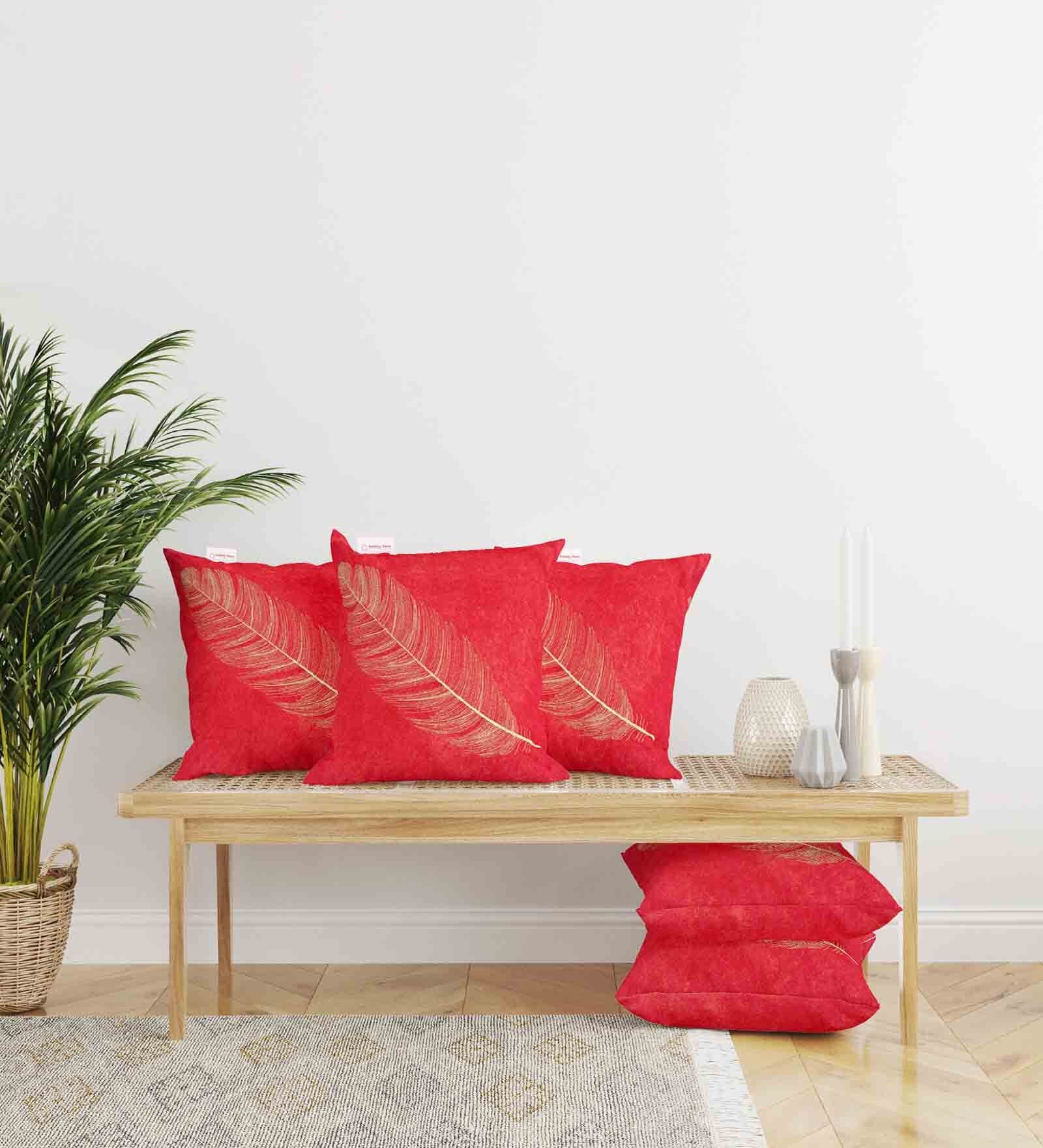 Red Floral Velvet 16 x 16 Inches Cushion Covers (Set of 5)