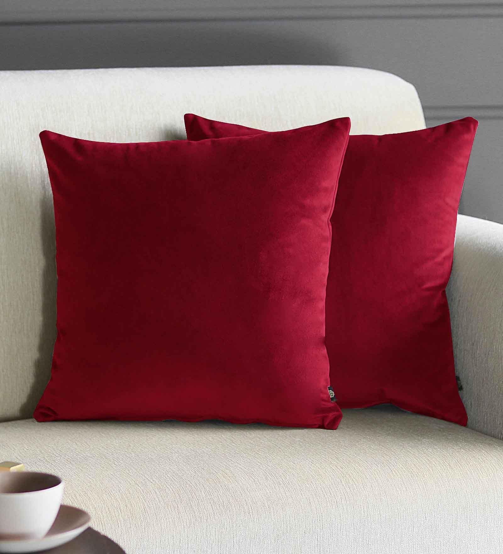 Red Solid Velvet 16 x 16 Inches Cushion Covers (Set of 2)