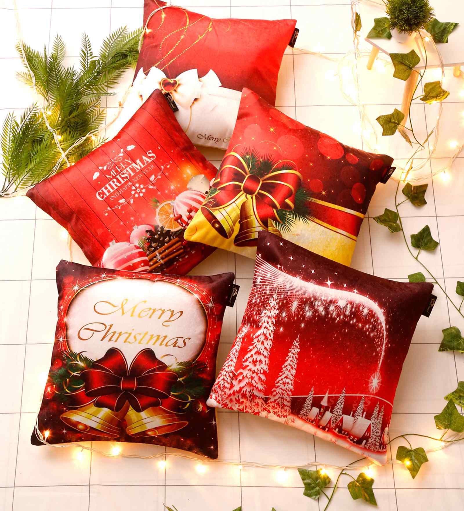 Red Velvet Tradiional 16X16 Inches Cushion Covers (Pack of 5)