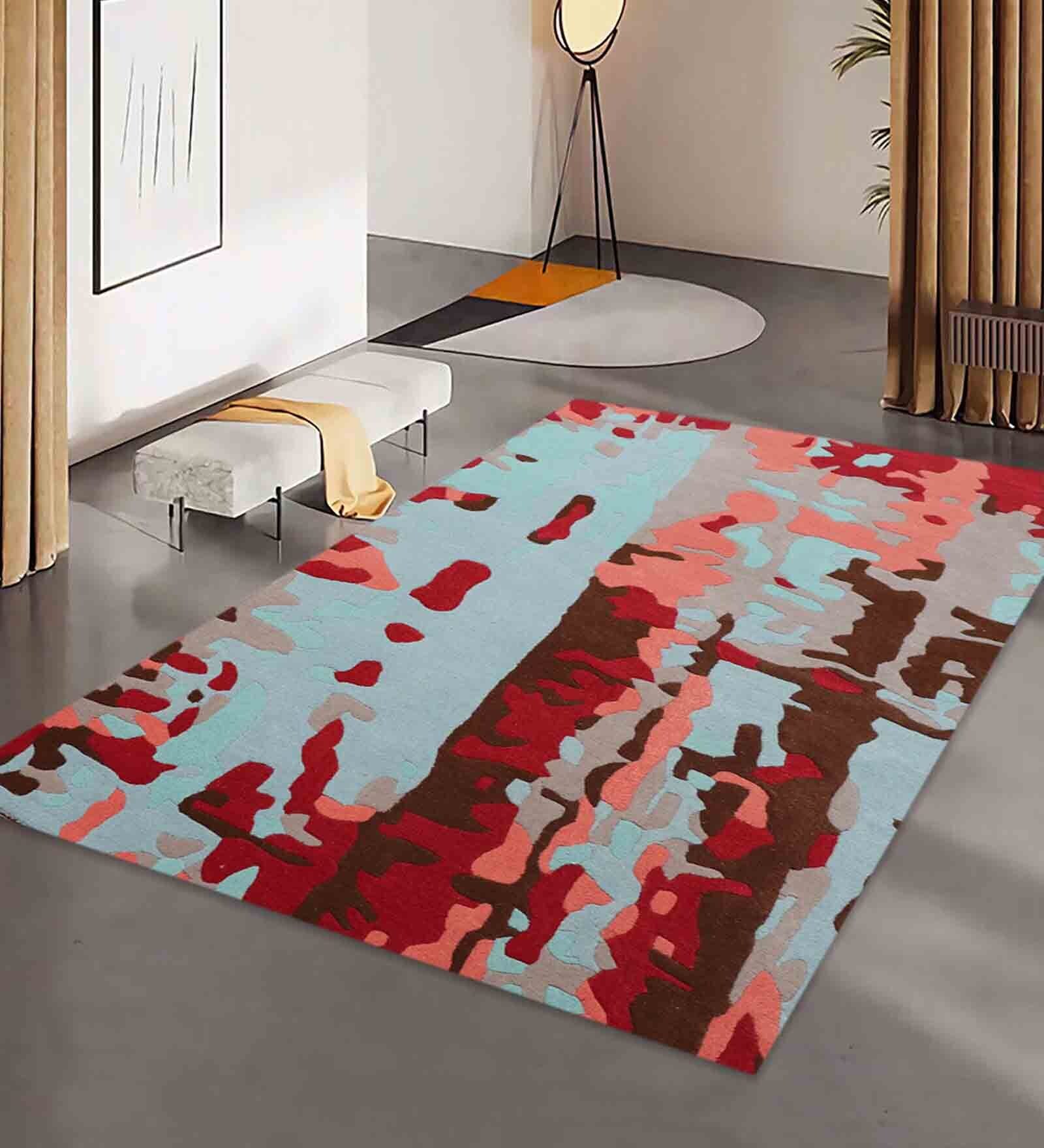 Buy Red Abstract Wool 5 ft x 7 ft Hand Tufted Carpet at 36% OFF by ...