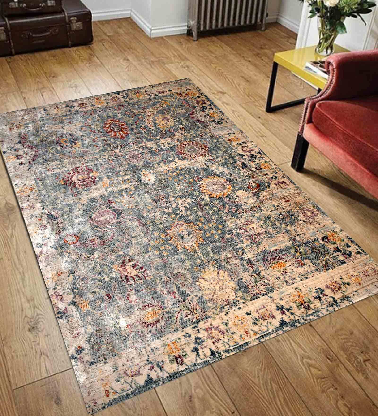 Red Viscose Washed-out 5.3 ft x 7 ft Machine Made Carpet