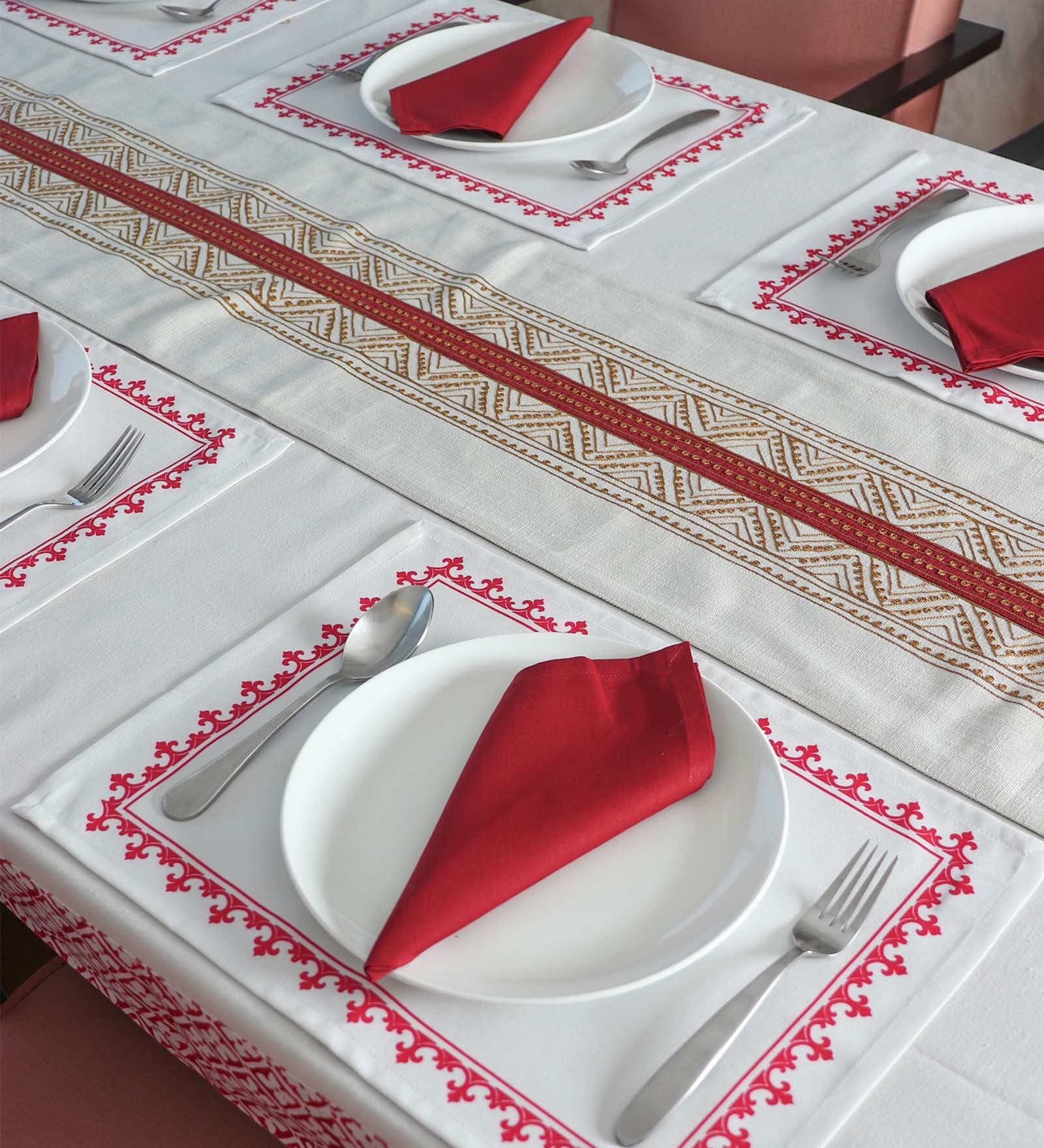 Red White Striped Cotton Blend (Set of 6) Placemat With Napkins