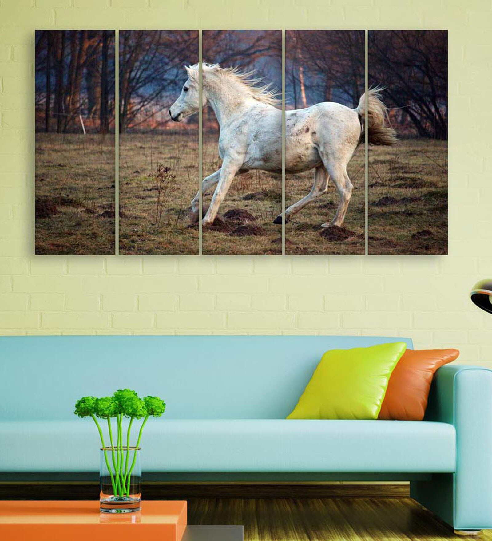 Red Wood Multiple Frames Beautiful Running Horses Vastu Art Panels