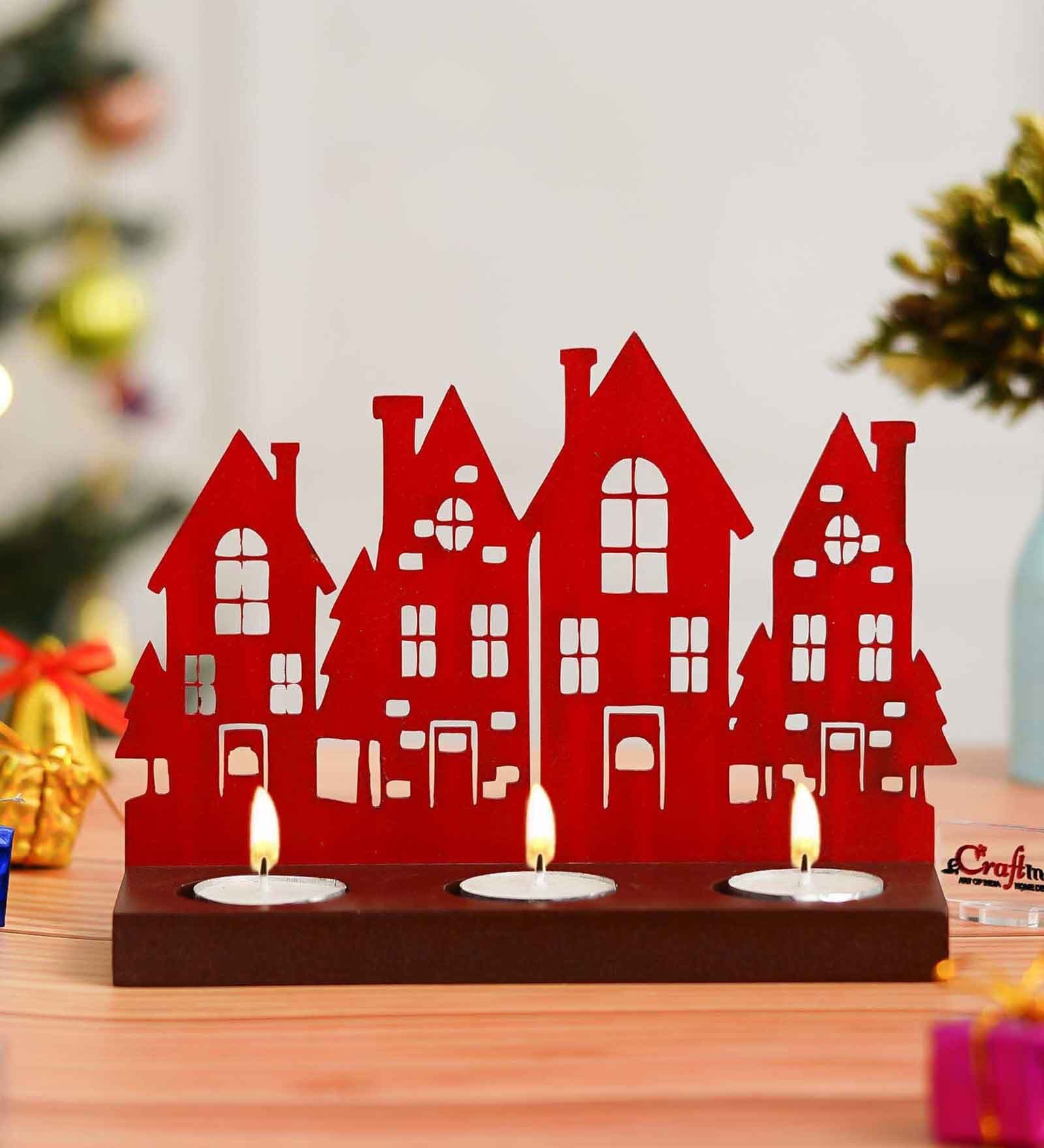 Red Wood Tea Light Candle Holder