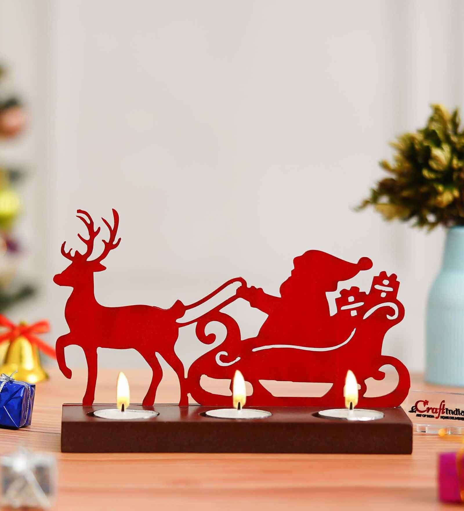 Red Wood Tea Light Candle Holder