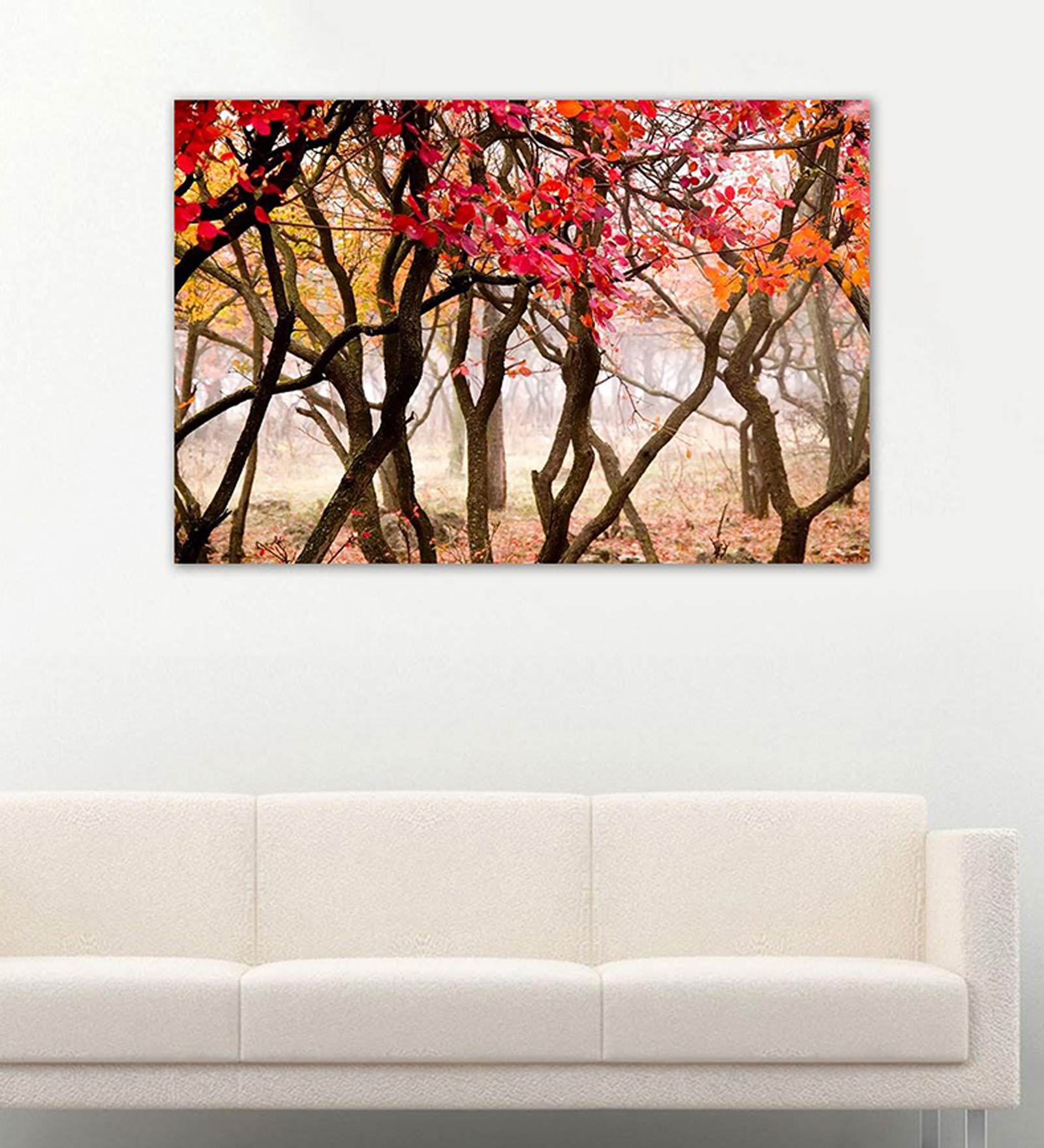 Buy Red Wooden Framed Printed Beautiful Autumn Wood Canvas Art Print by ...
