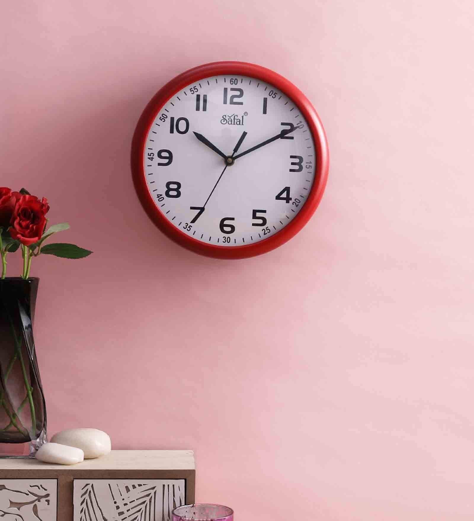 Red Engineered Wood Modern Wall Clock