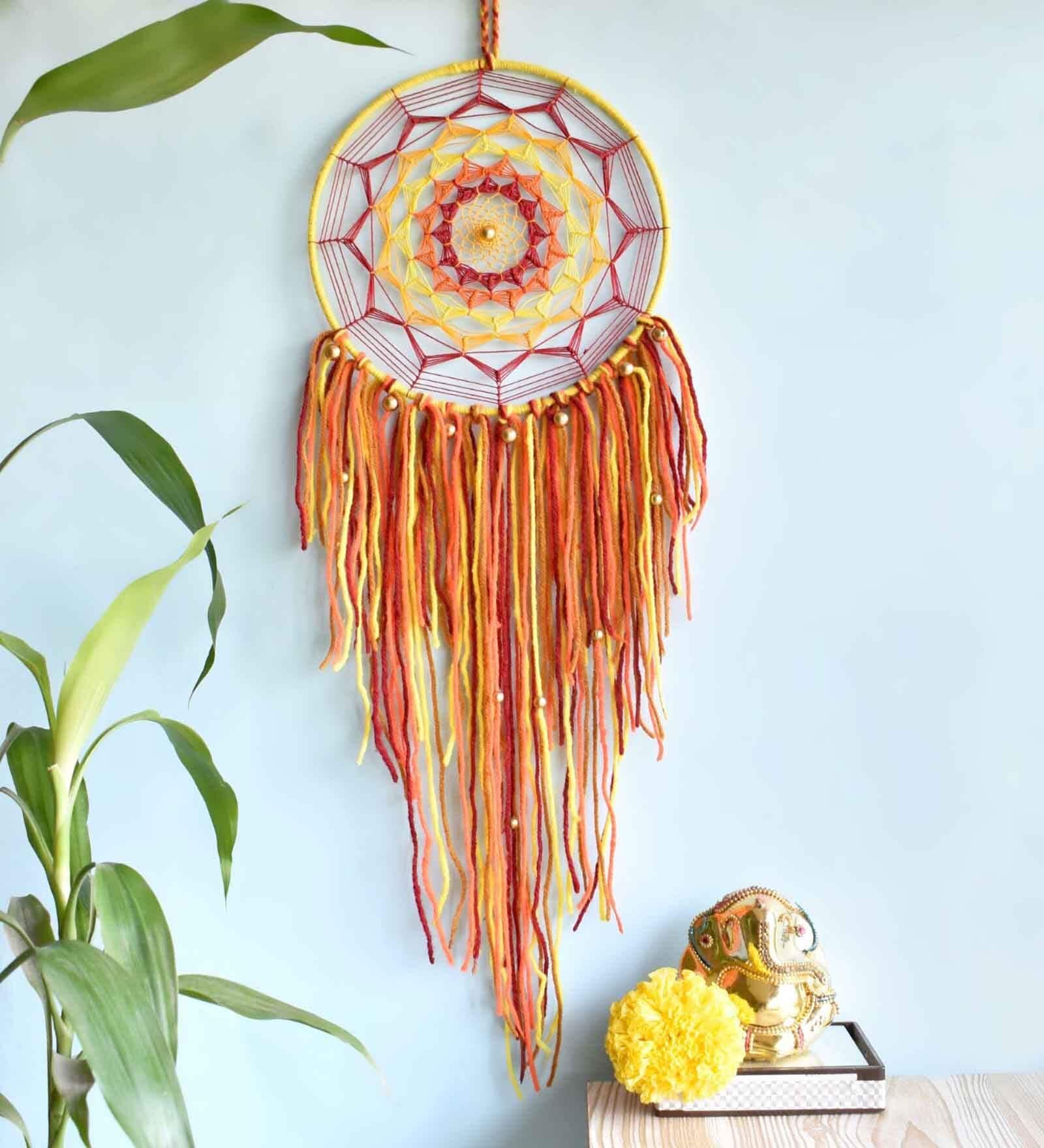 Red Wool and Cotton Mandala Dreamcatcher