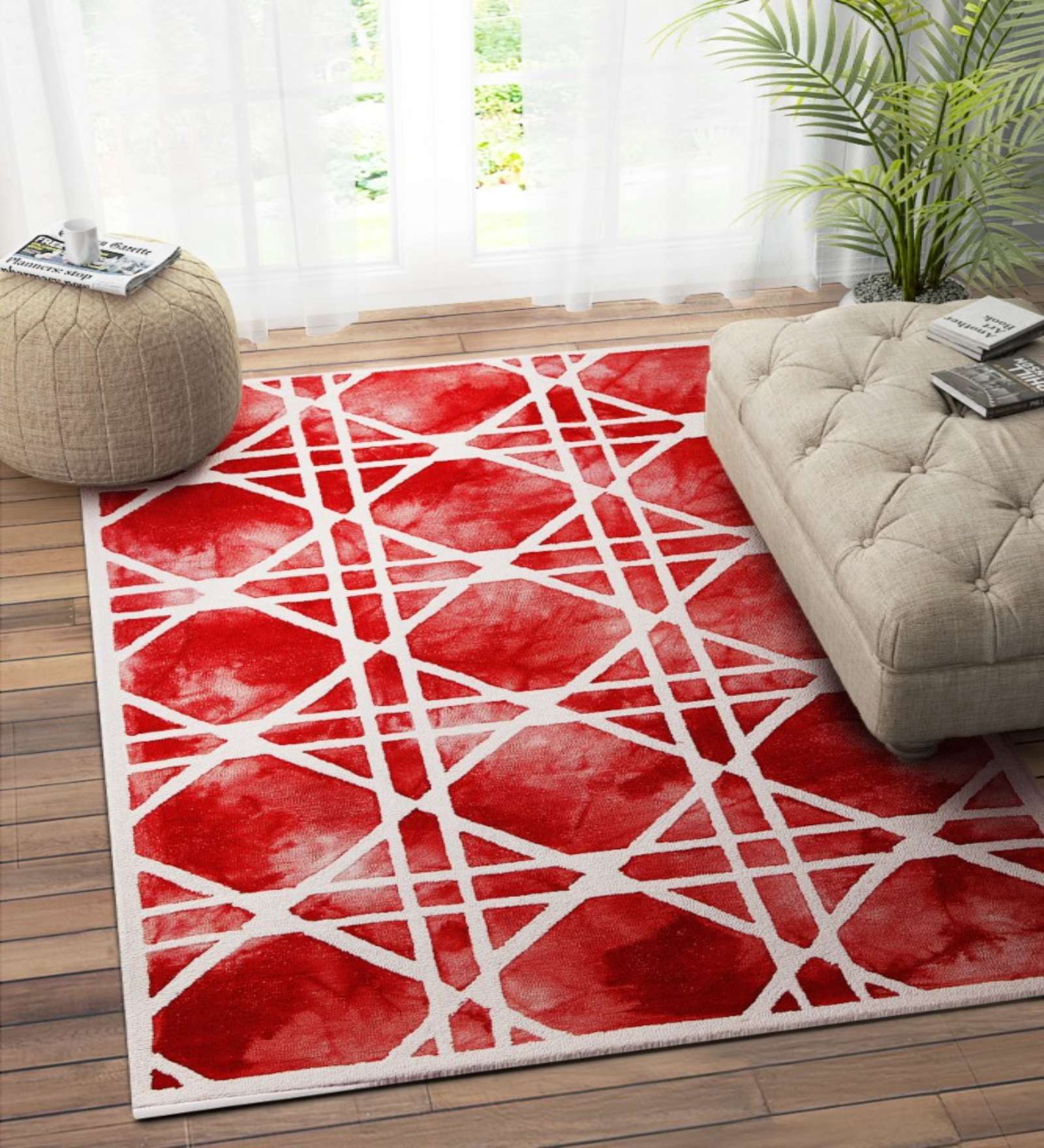 Red Wool Dip Dyed 8 x 5 Feet Hand Tufted Carpet