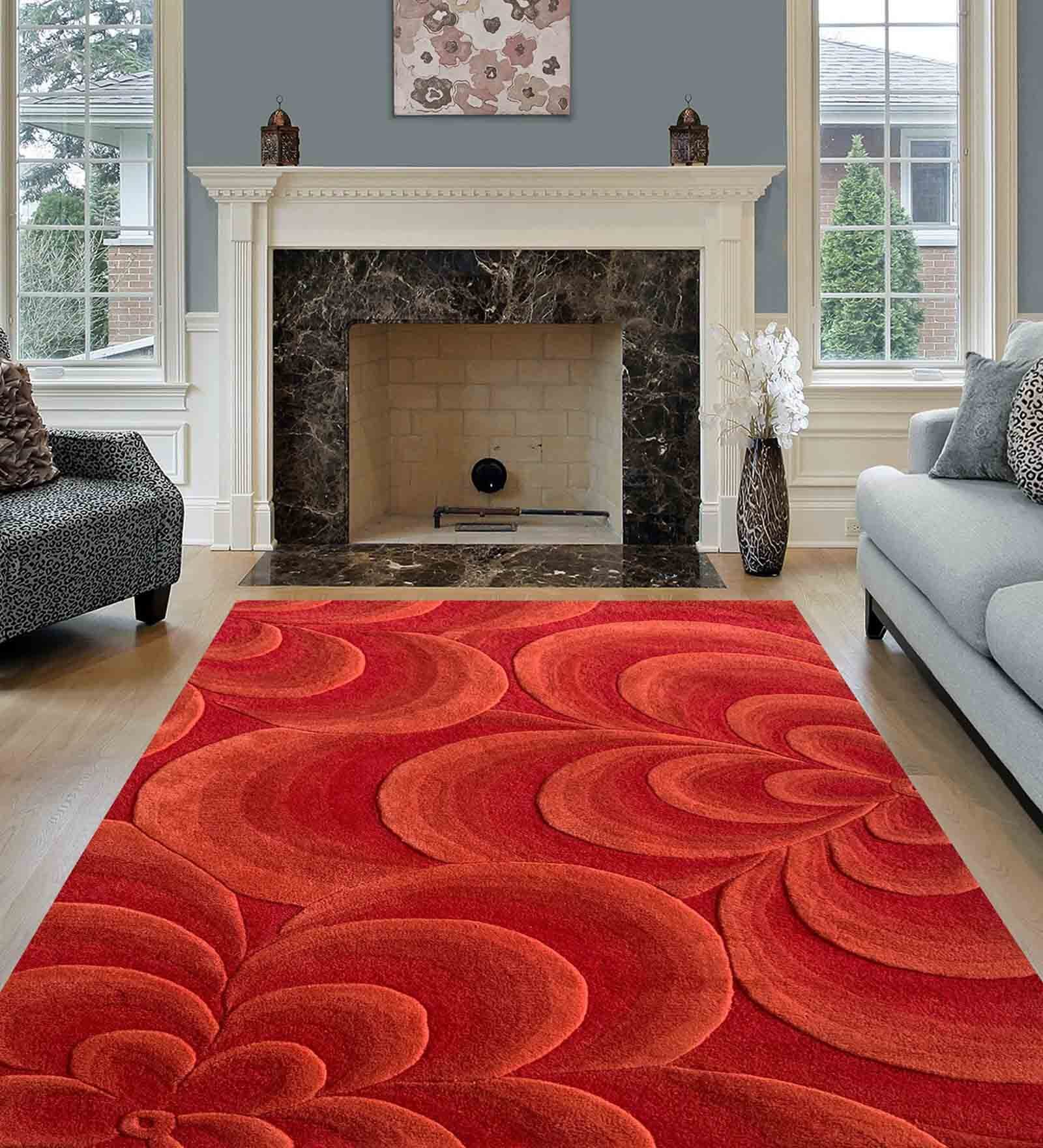 Red Abstract Wool 5 ft x 7 ft Hand Woven Carpet