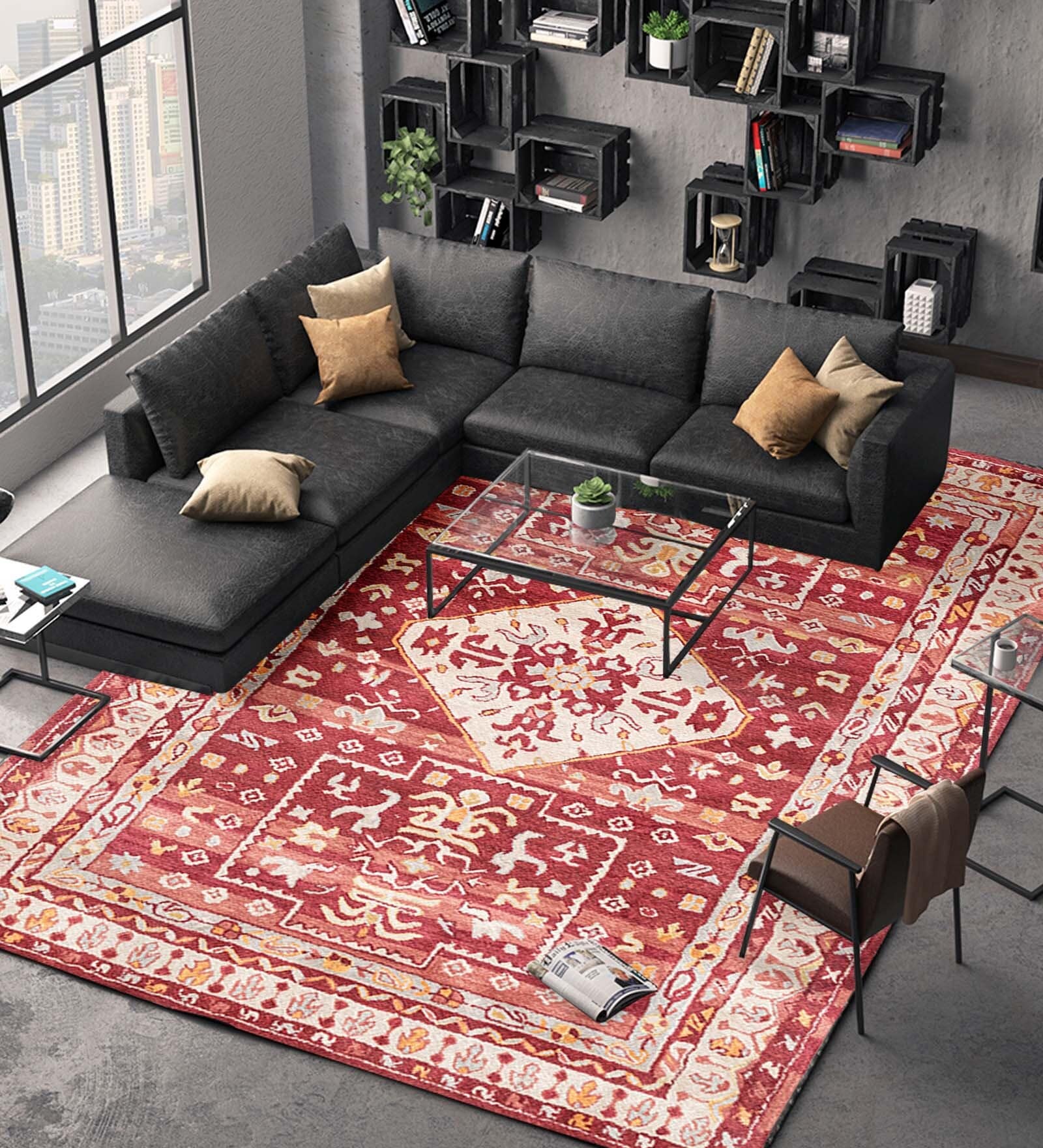 Red Wool Floral 4 x 6 Feet Hand Tufted Carpet