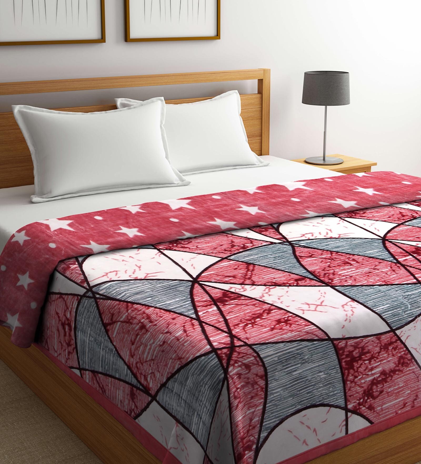 Buy Red Wool Abstract 1000 GSM Double Bed AC Room Blanket by Klotthe