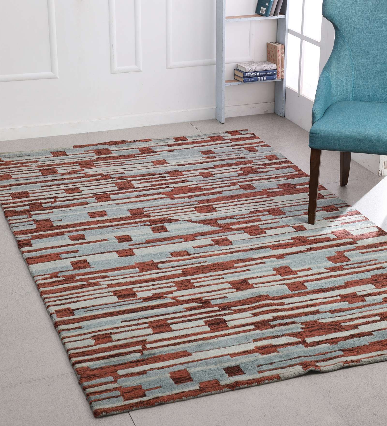 Red Abstract Pattern Hand Tufted Wool Carpet 8 x 5 feet