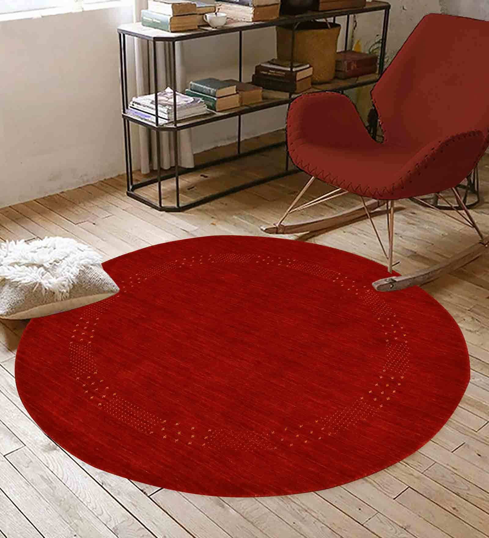 Red Wool Solid Hand Woven 4.9 x 4.9 feet Carpet