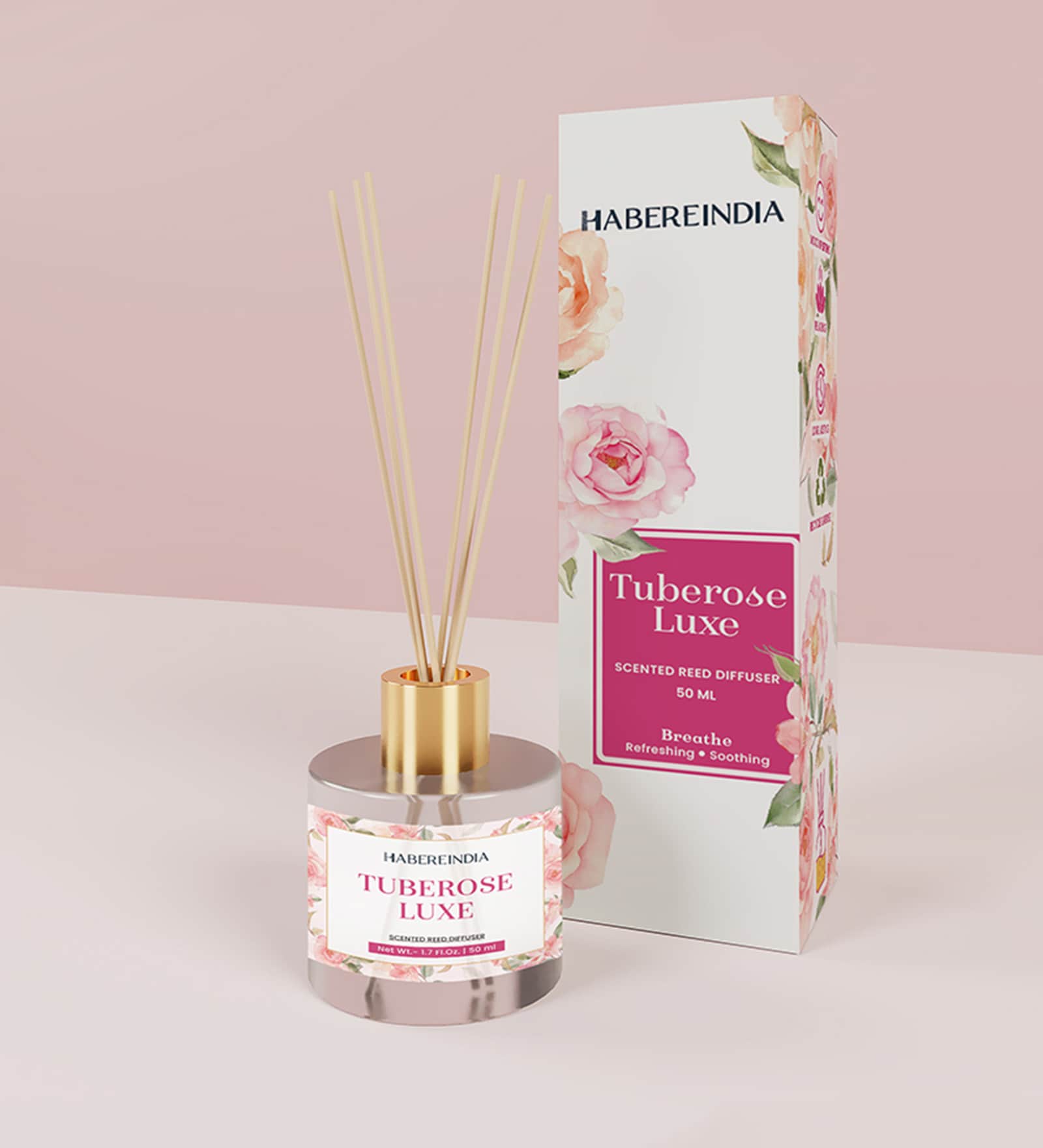 (1Pc) Pink Reed Diffuser Set With Fragrance Oil For Elegant Home