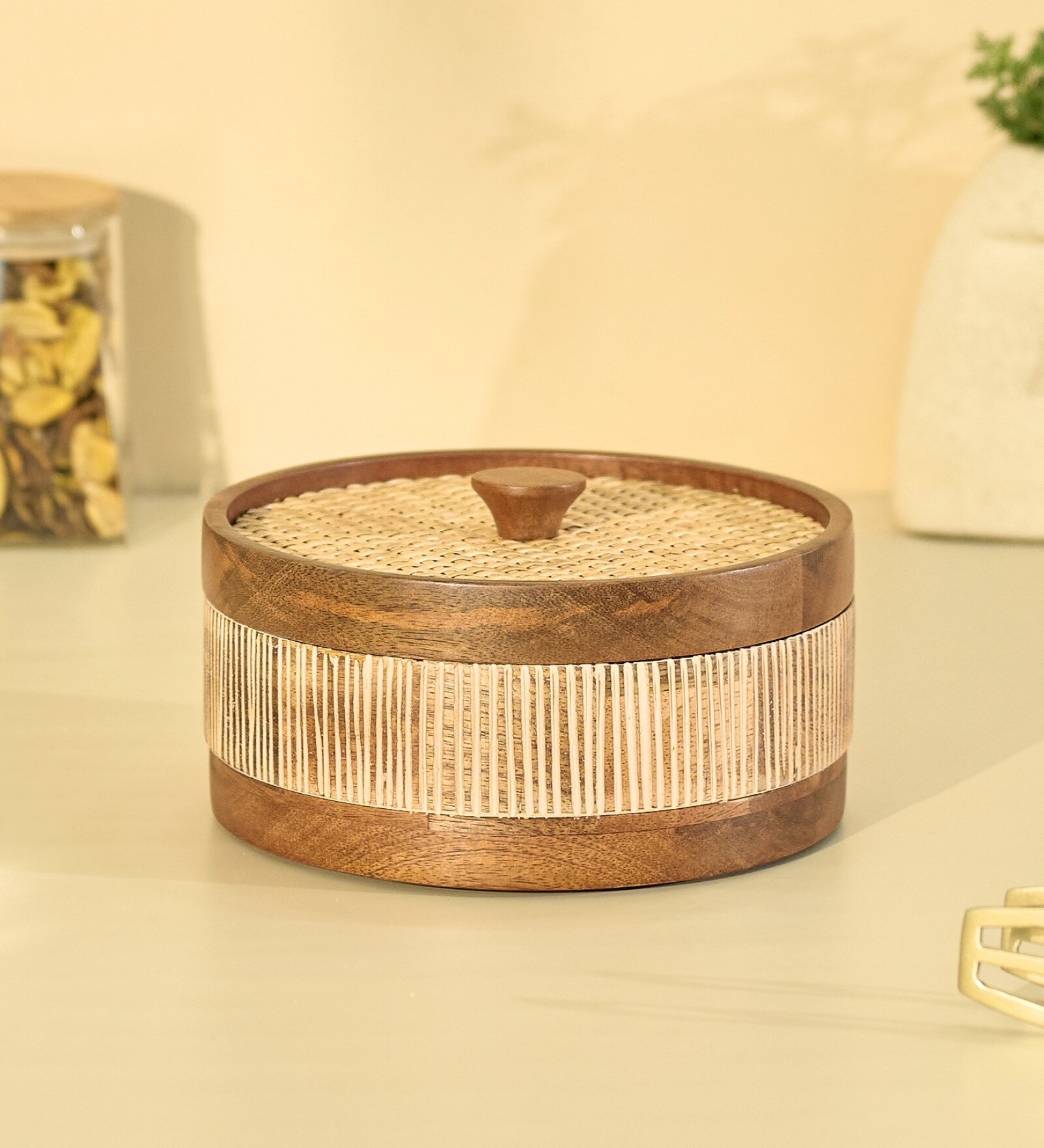 Reed Roti Box | Wooden Casserole Chapati Box