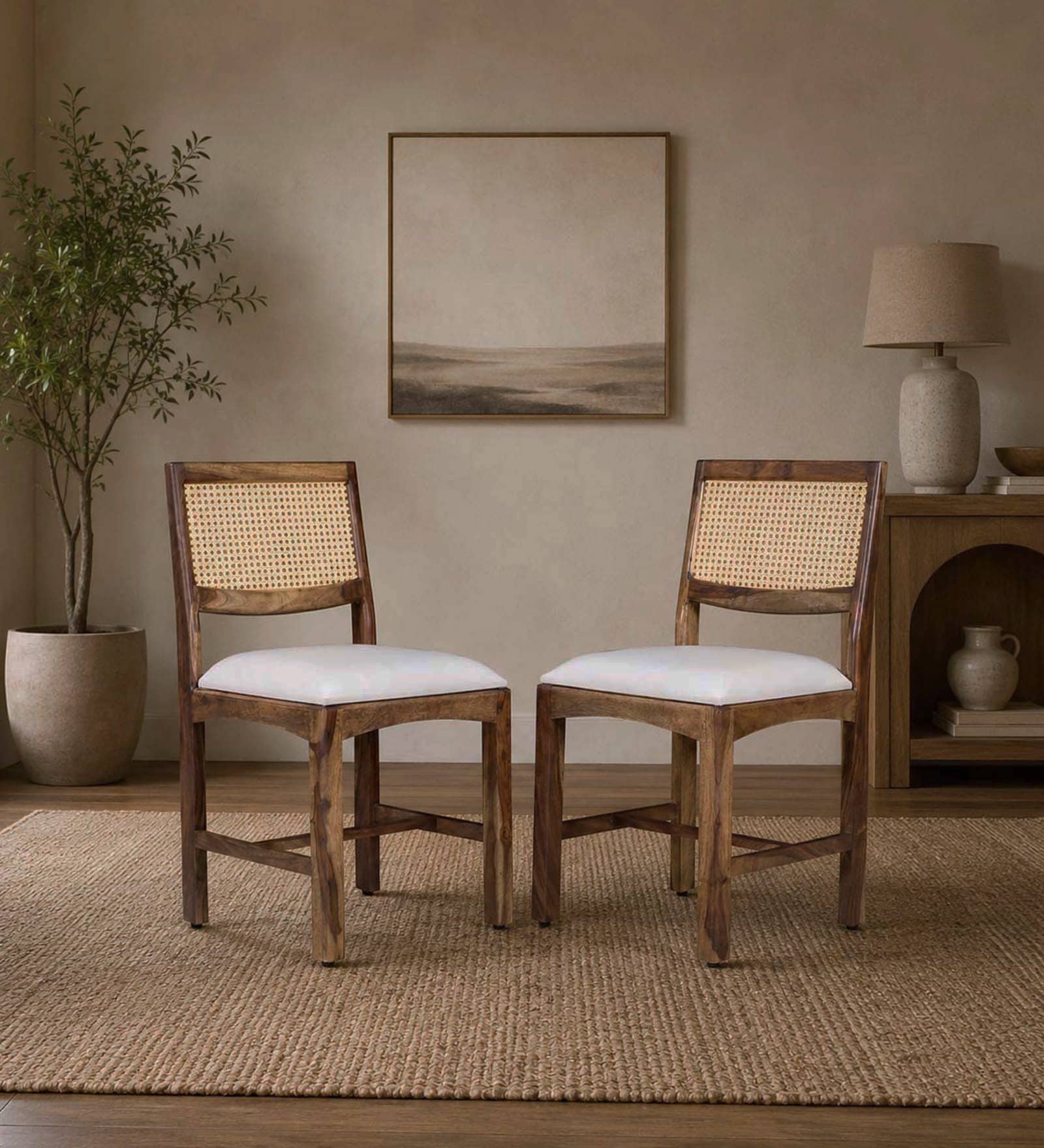 Reed Sheesham Wood Dining Chair (Set of 2) in Provincial Teak Finish