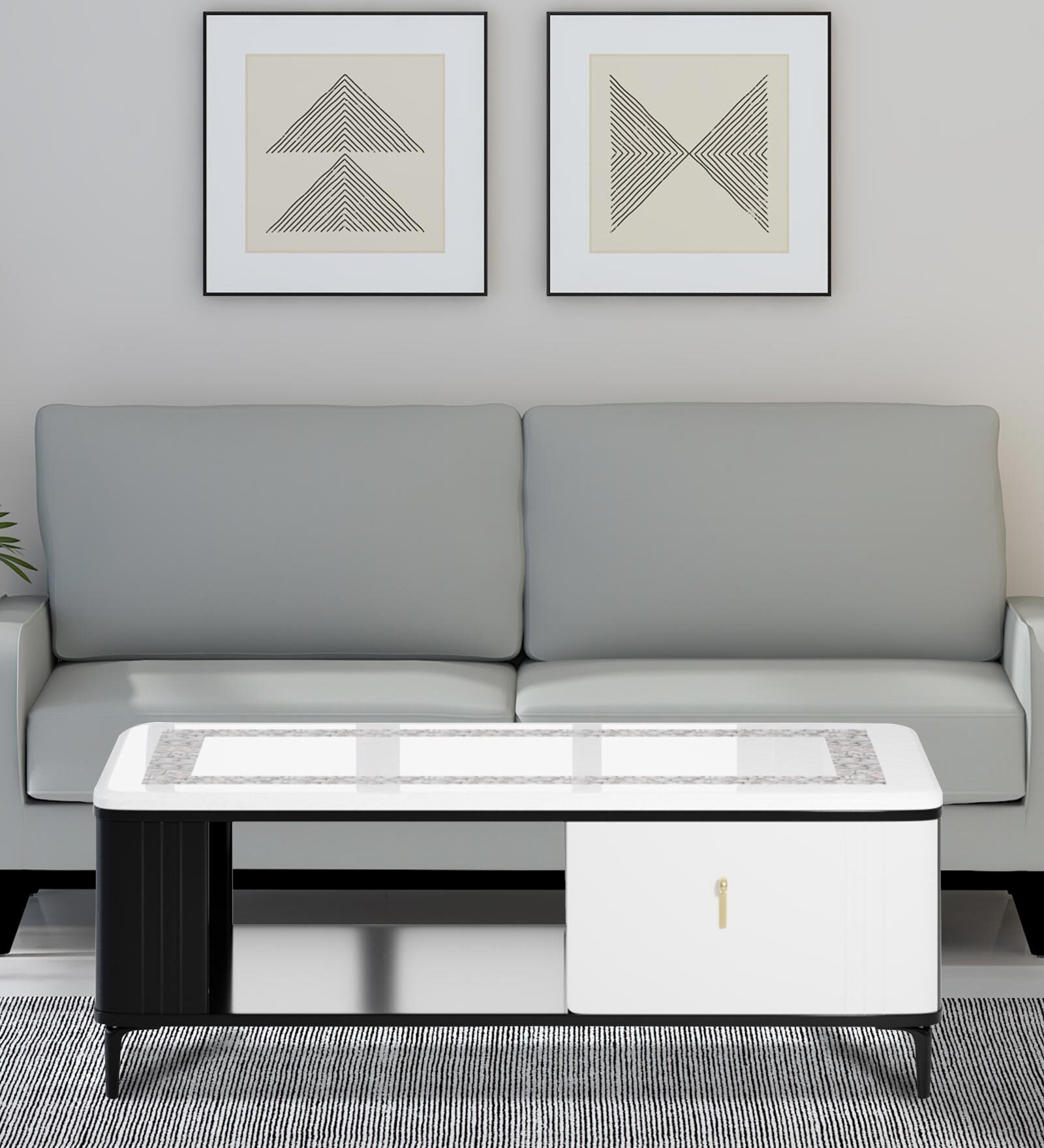 Refined Marble Top Coffee Table in White Colour With Drawer