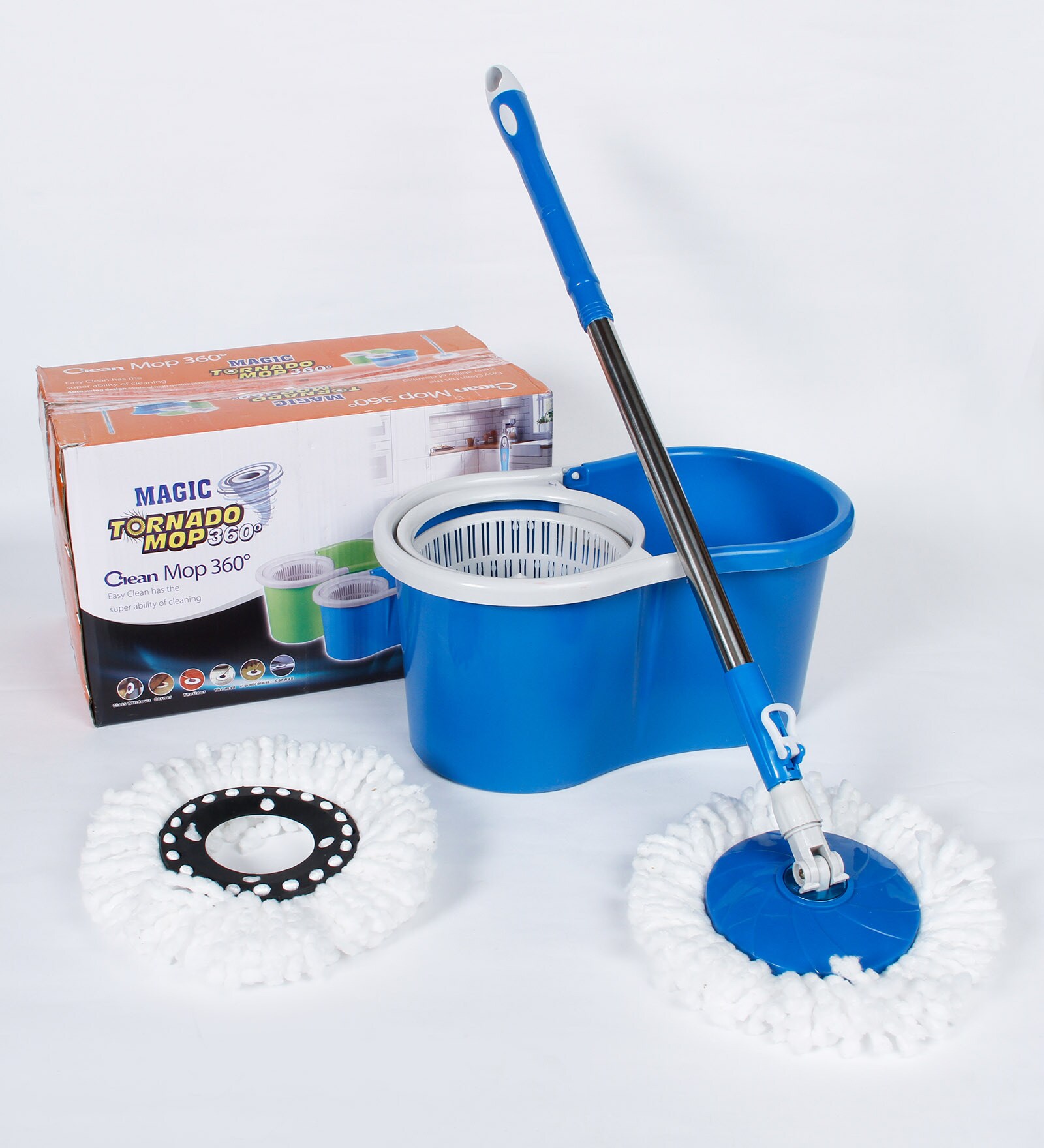 Reflection 360 Degree Rotating Blue 5500 ML Magic Spin Mop with 2 Microfibre Mop Heads & 4 Wheels