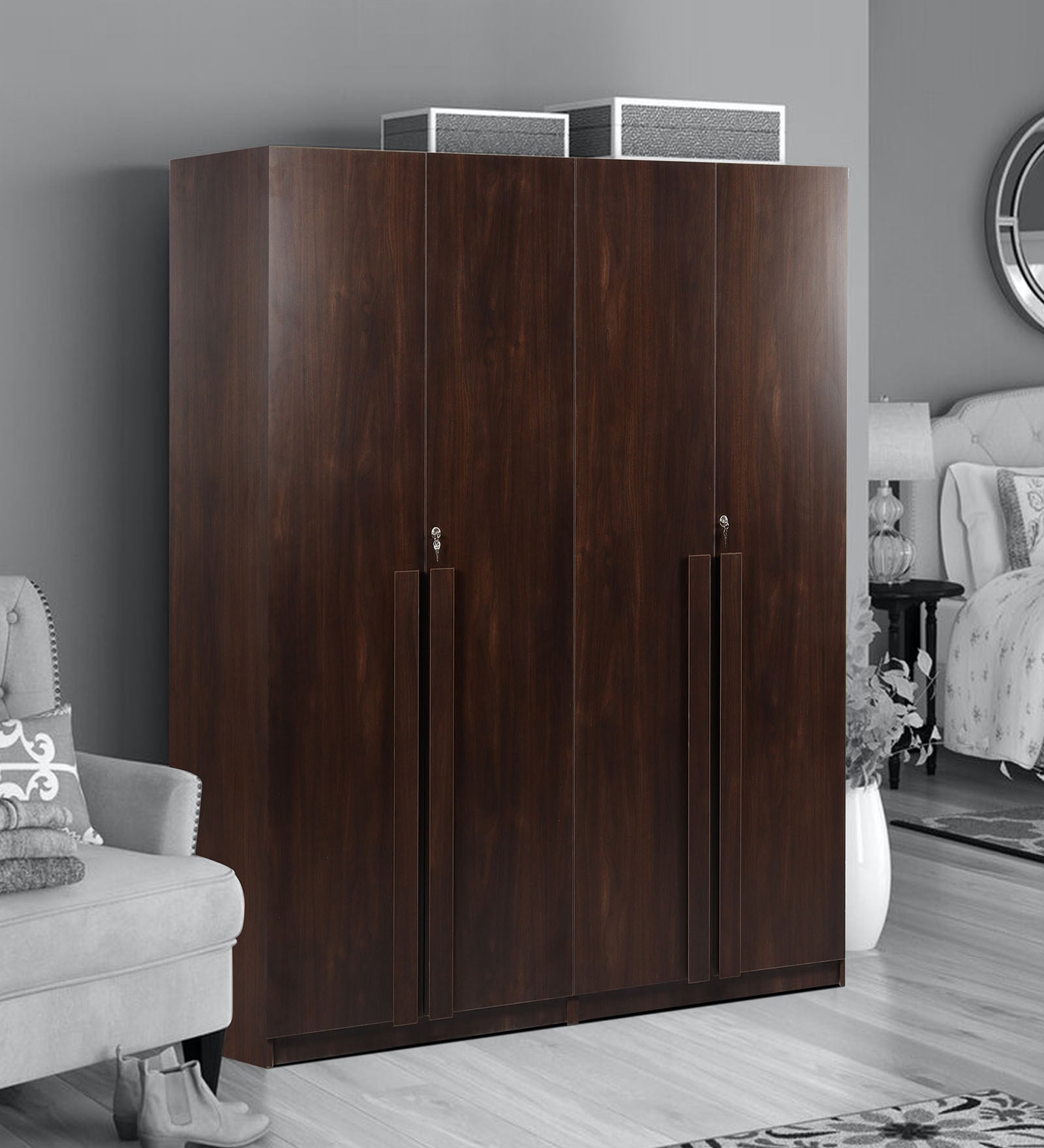 Buy Regal 4 Door Wardrobe With Drawer In Walnut Suede Finish At 39% Off 