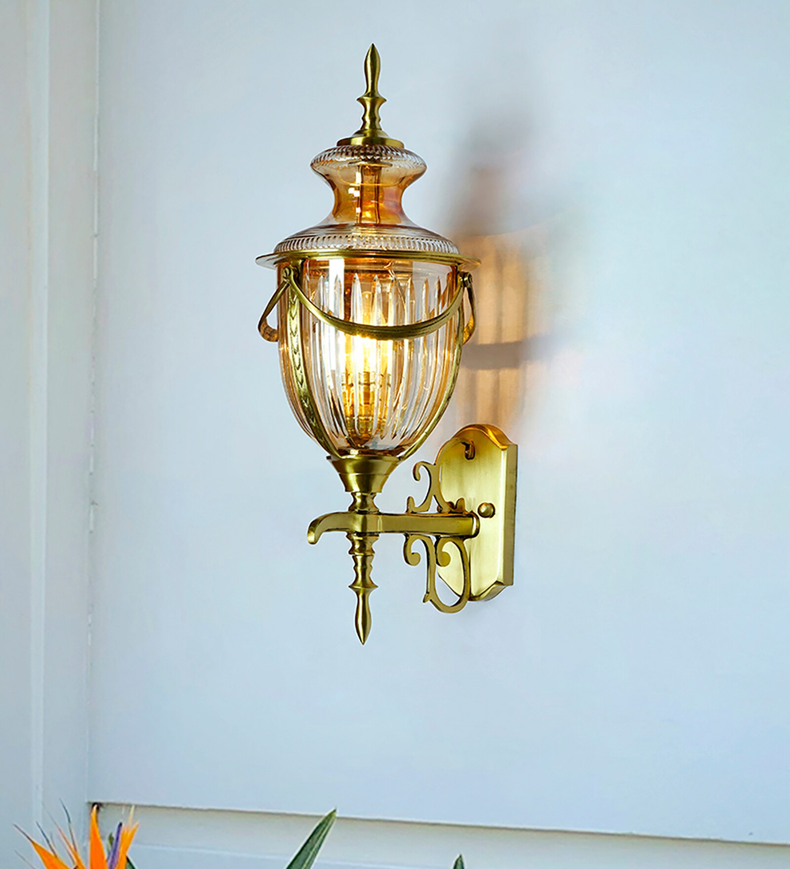 Regal Golden Cut Glass Trophy Wall Sconce with Antique Brass Finish