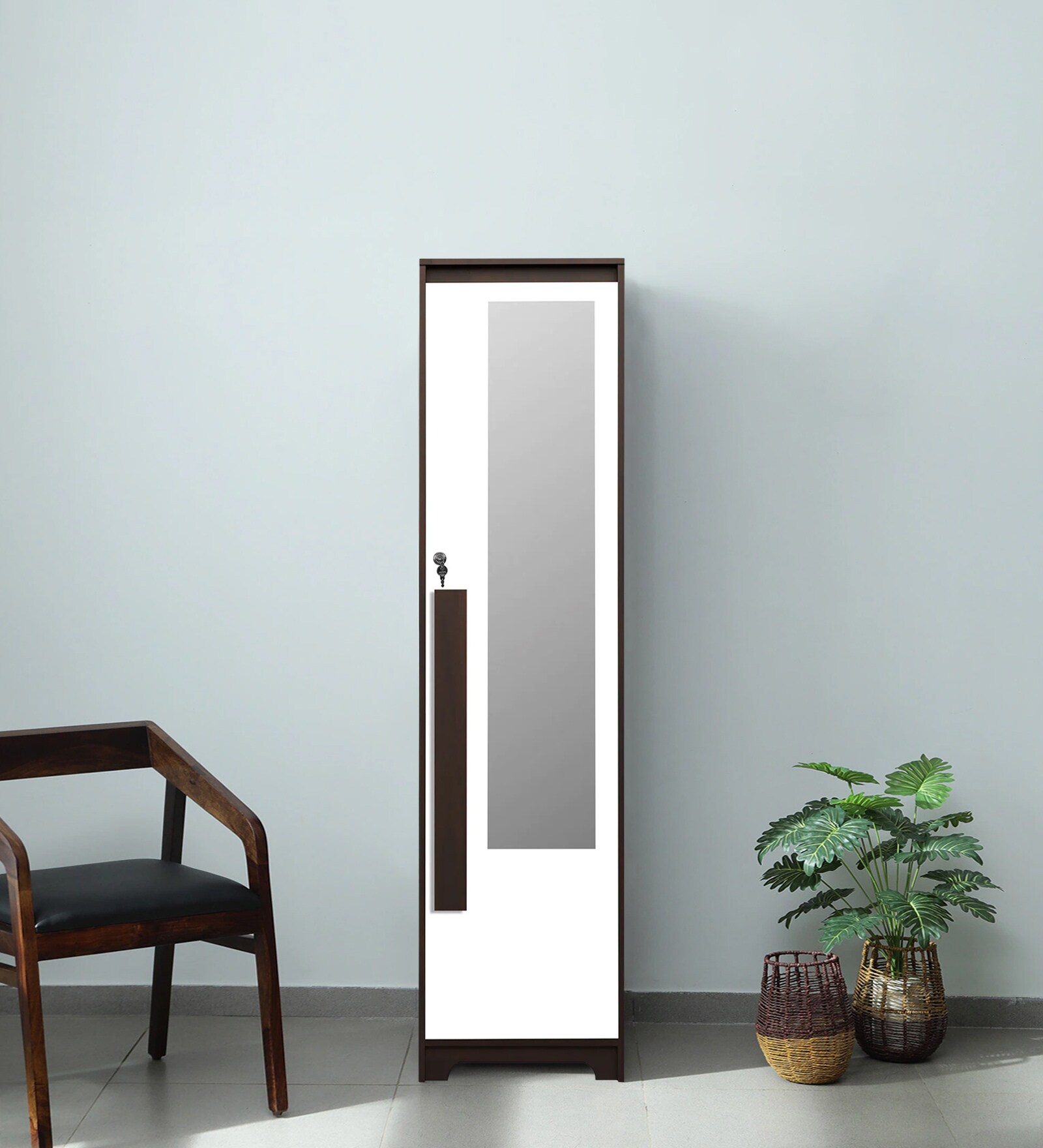 Regal Grand 1 Door Wardrobe in Walnut & White Finish with Mirror Regal Grand 1 Door Wardrobe in Walnut & White Finish with Mirror