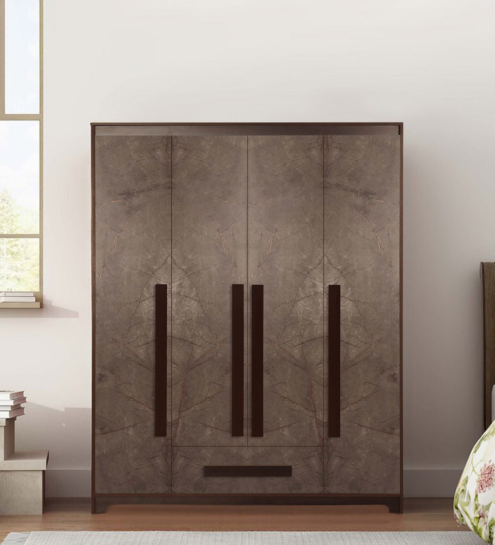 Buy Regal Grand 4 Door Wardrobe in Walnut Marble Finish at 30 OFF by