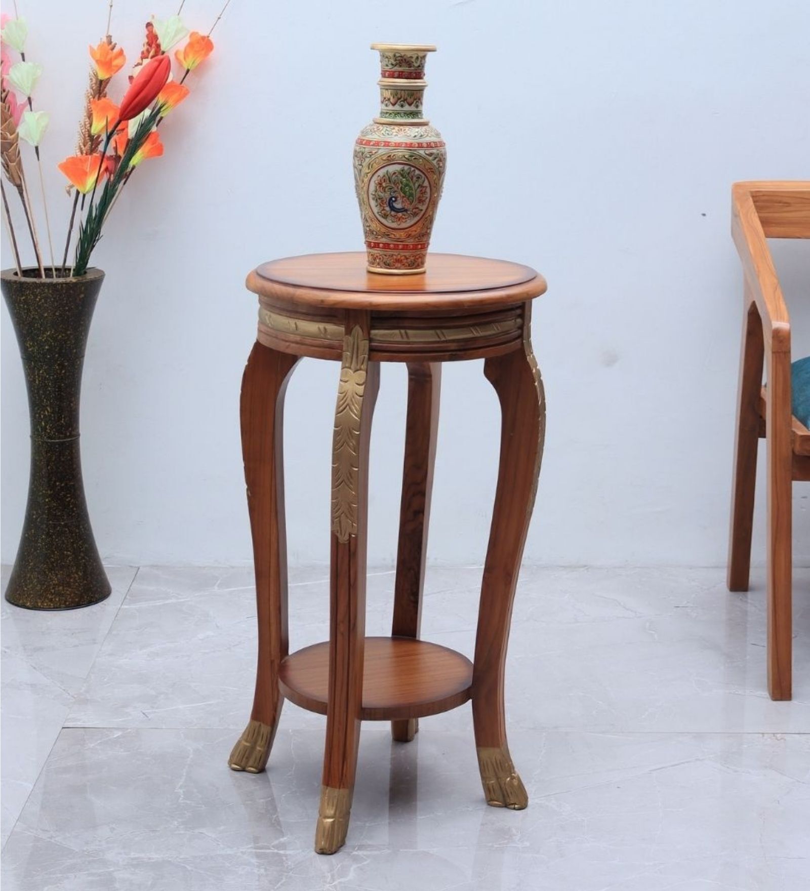 Regal Teak Wood Planter Table In Teak Finish