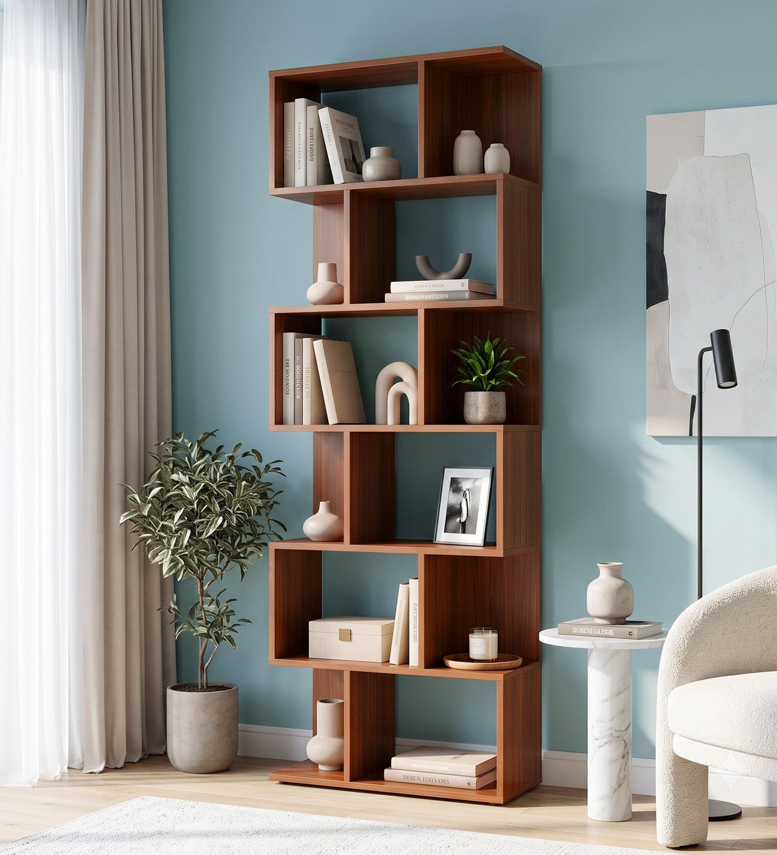 Regalia Brown Colour Bookshelf In Walnut Finish With 6 Tier