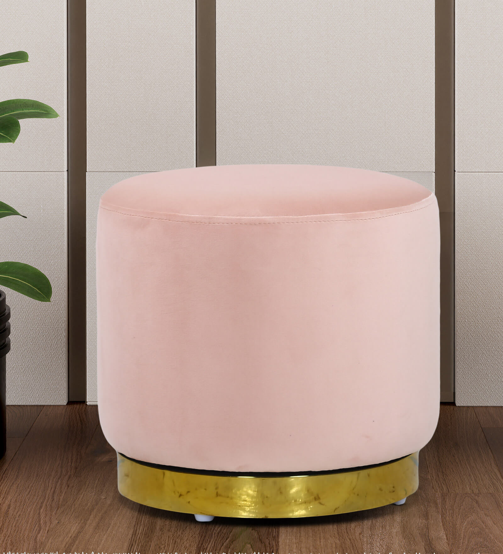 Regalia Velvet Pouffe in Baby Pink Colour