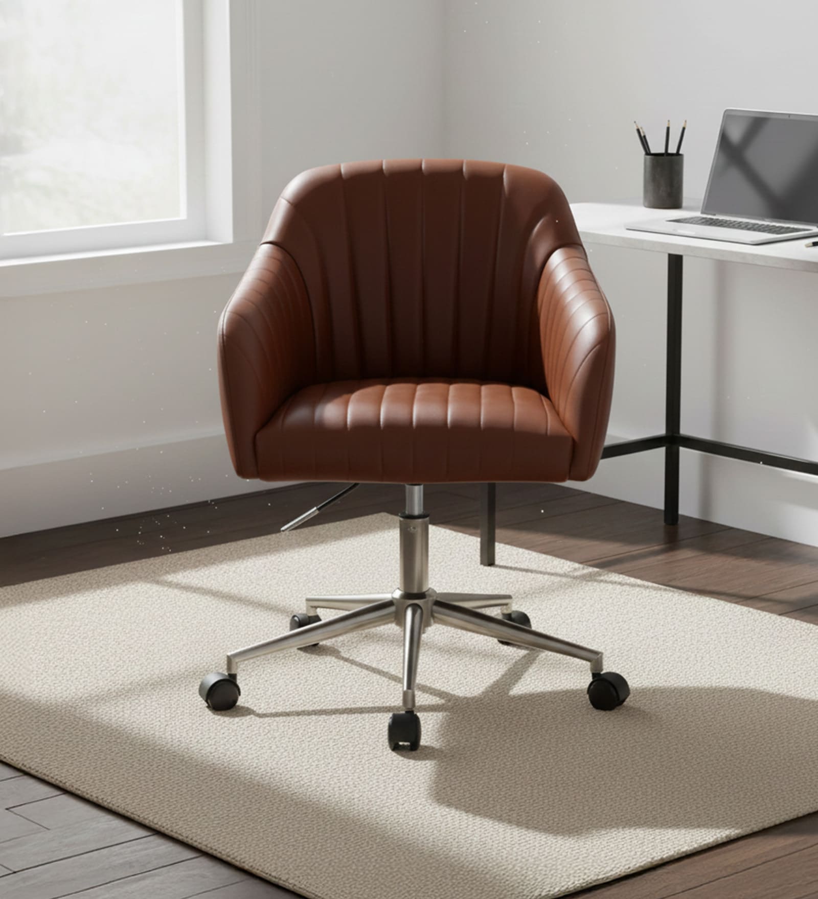 Regency Style Faux Leather Executive Chair In Brown Colour