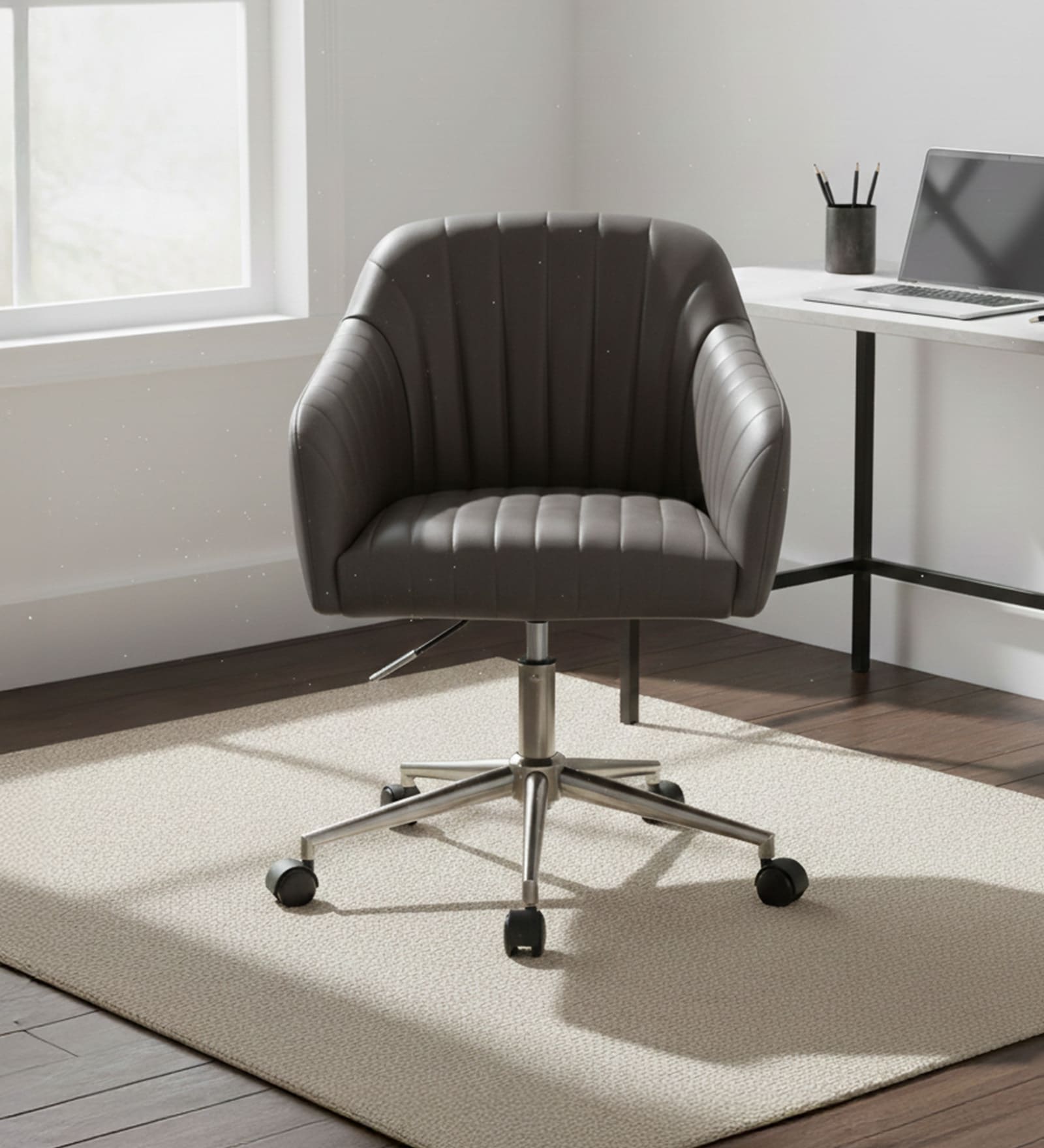 Regency Style Faux Leather Executive Chair In Grey Colour