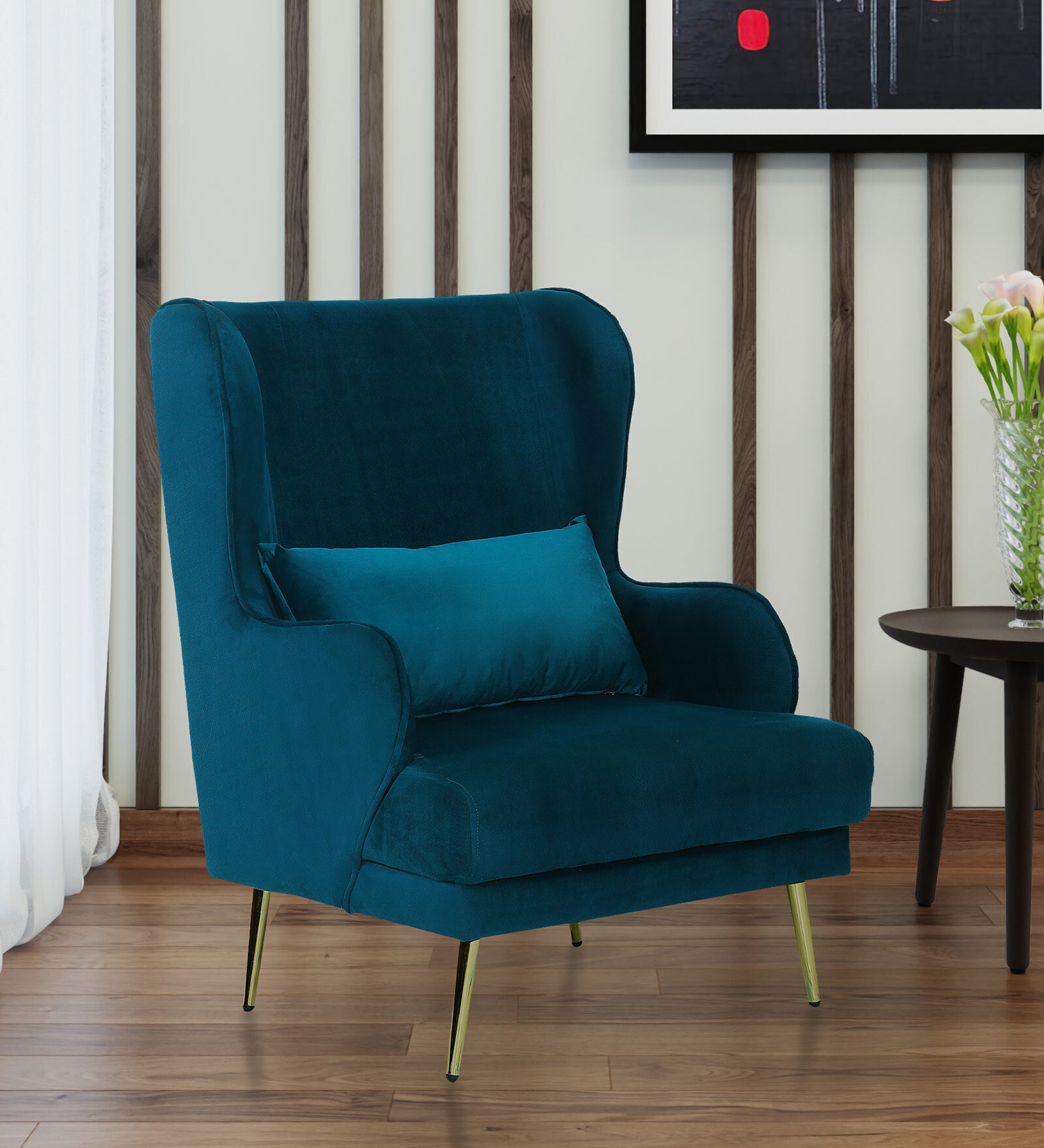 Regent Velvet Wing Chair in Teal Blue Colour