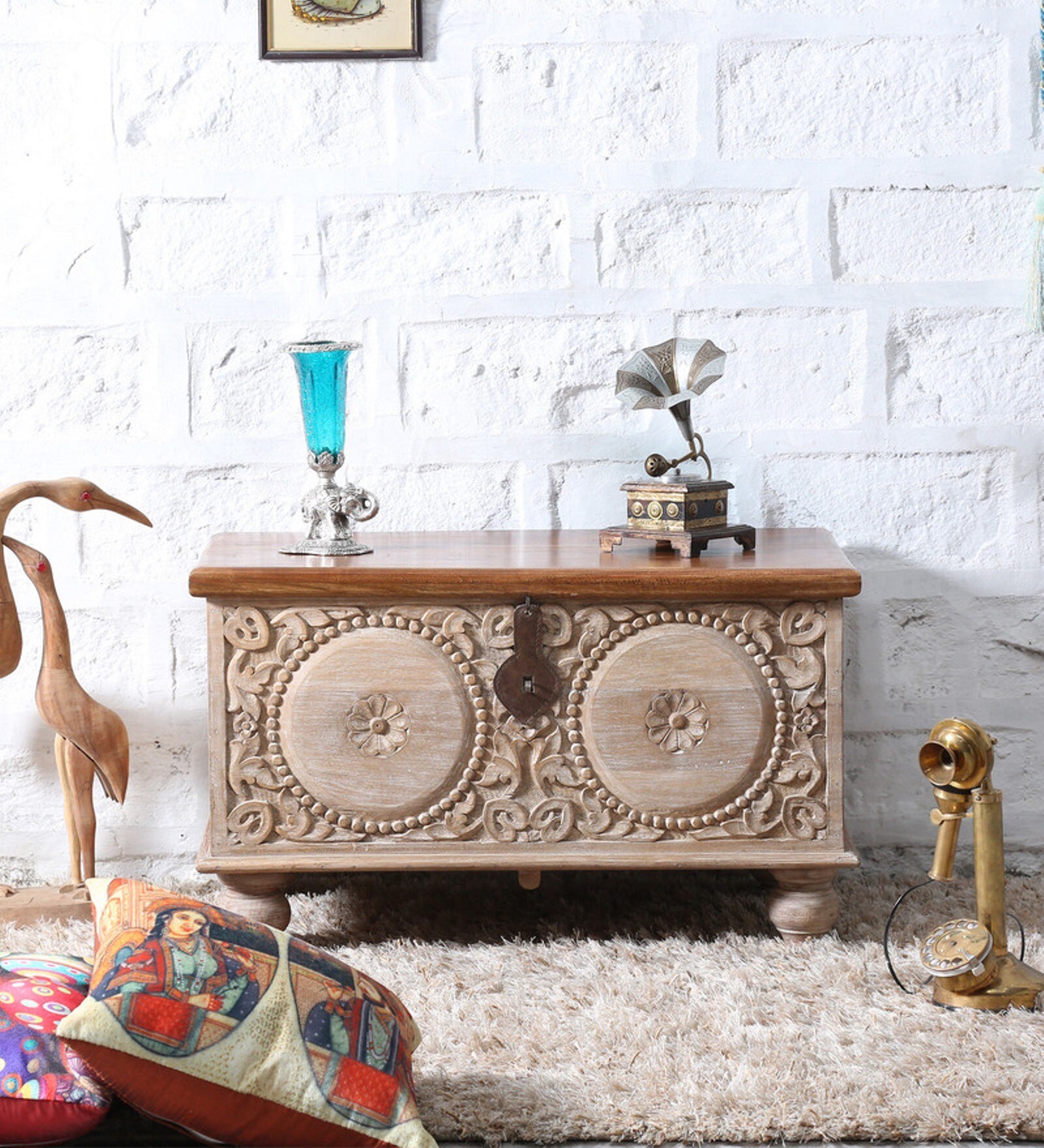 Buy Reggie Mango Wood Trunk in Distress Finish on Rent Online Trunks