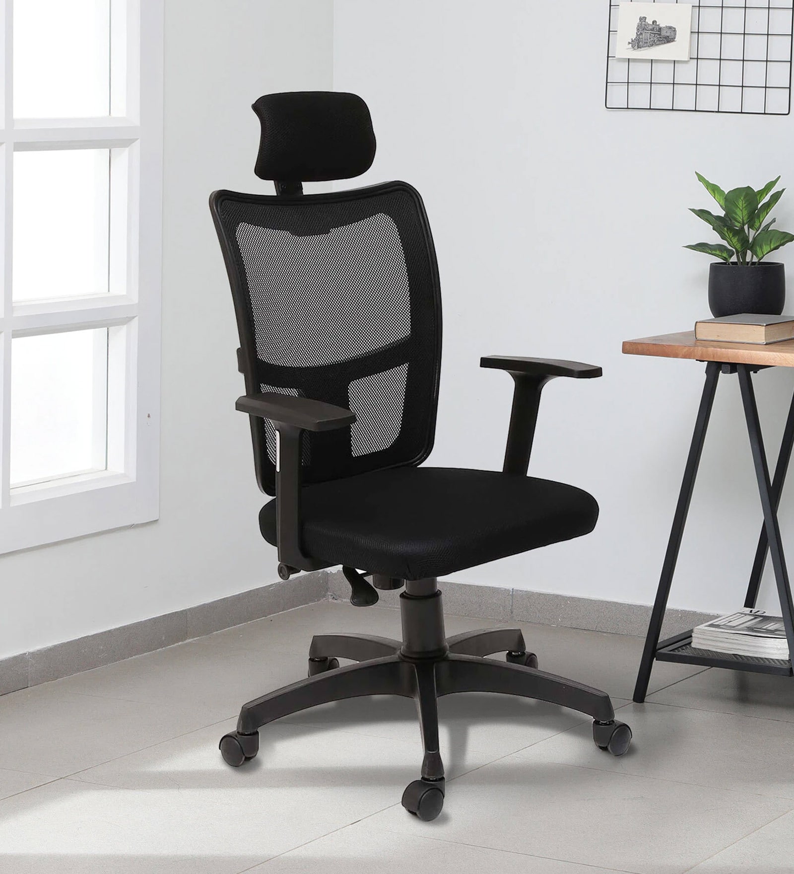 Rei Breathable Mesh Highback Ergonomic Chair in Black Colour with Headrest