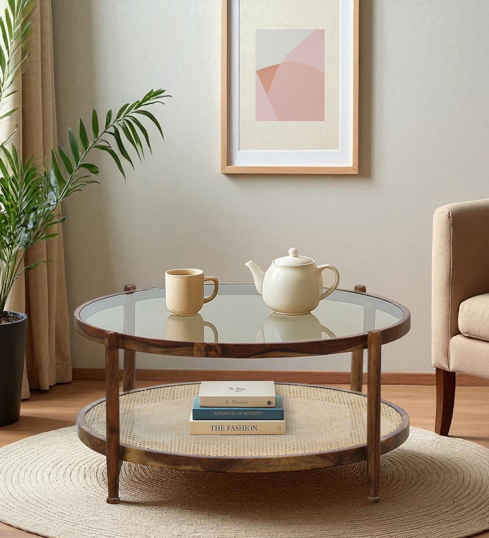 Reinbek Sheesham Wood Coffee Table In Provincial Teak Finish With Glass Top