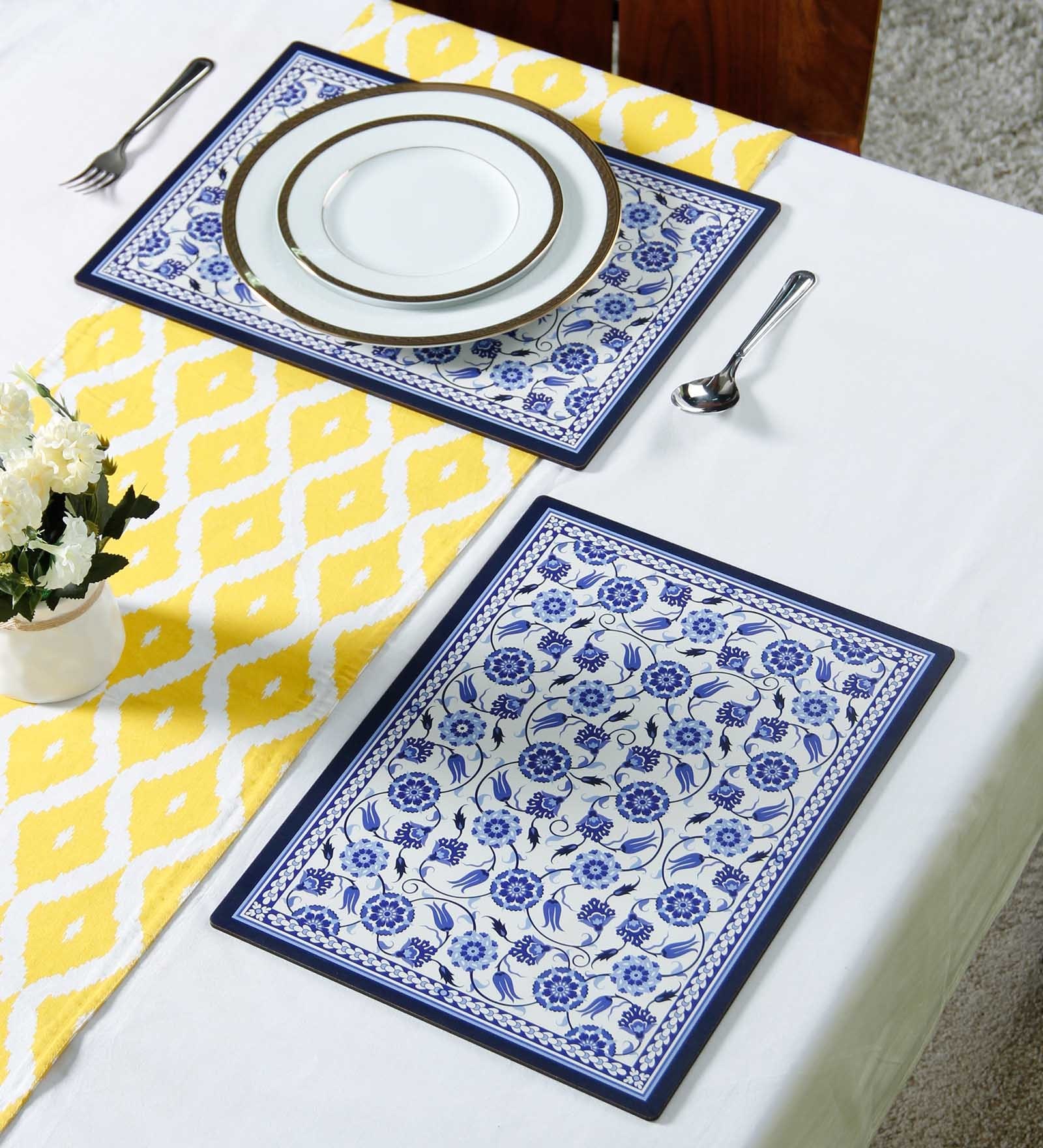 Floral (16x16) White & Blue MDF (Set of 6) Placemat