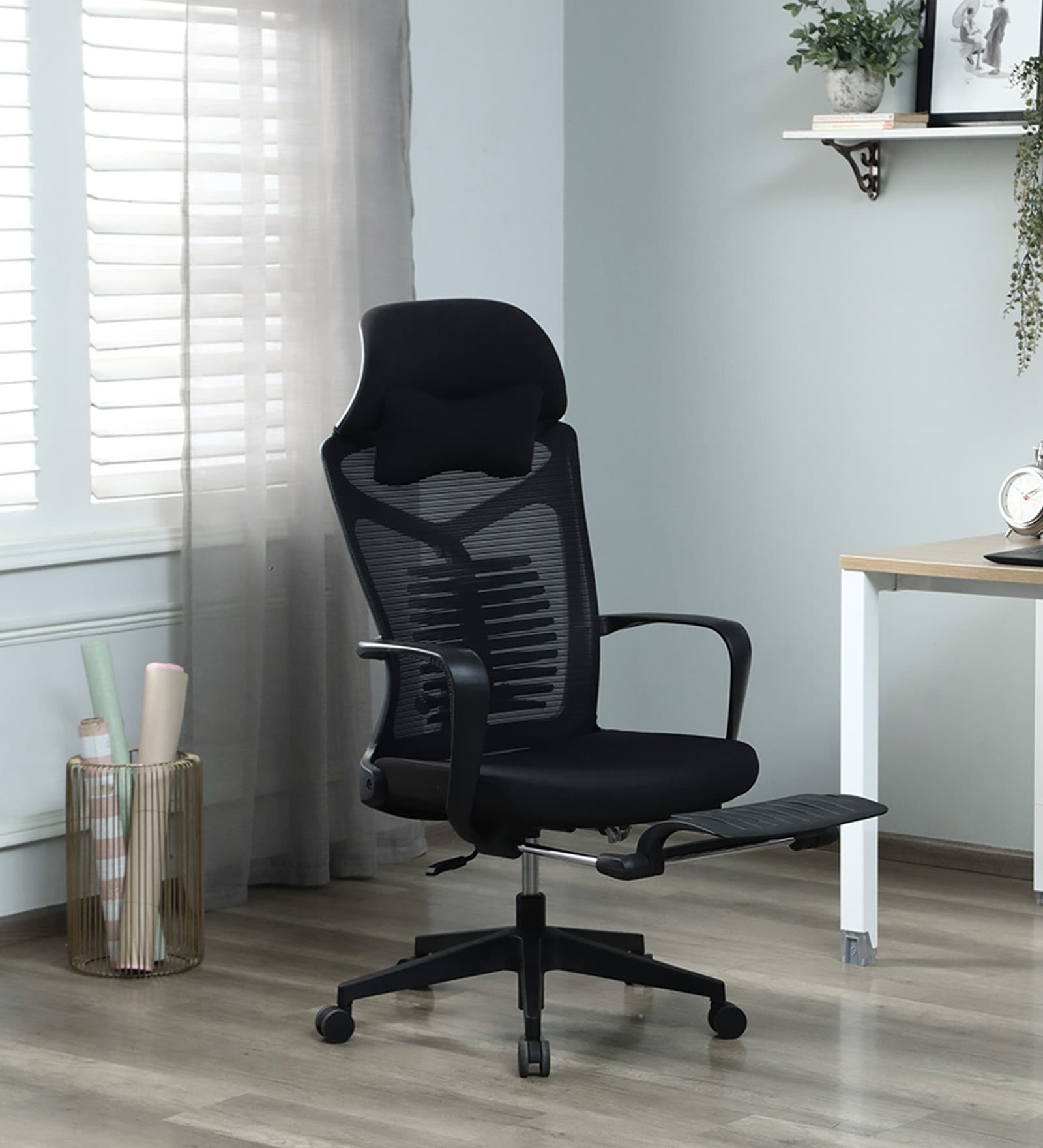 Relaxo Fabric Ergonomic Chair in Black Colour with Adjustable Footrest