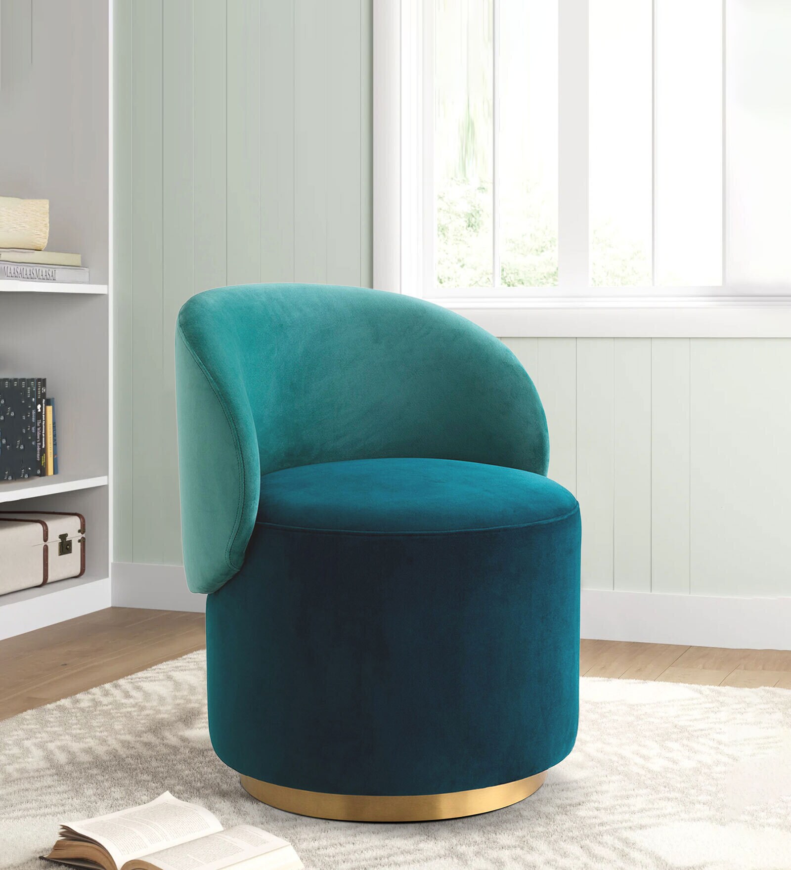 Remeo Velvet Cafachair in Blue and Gold Colour