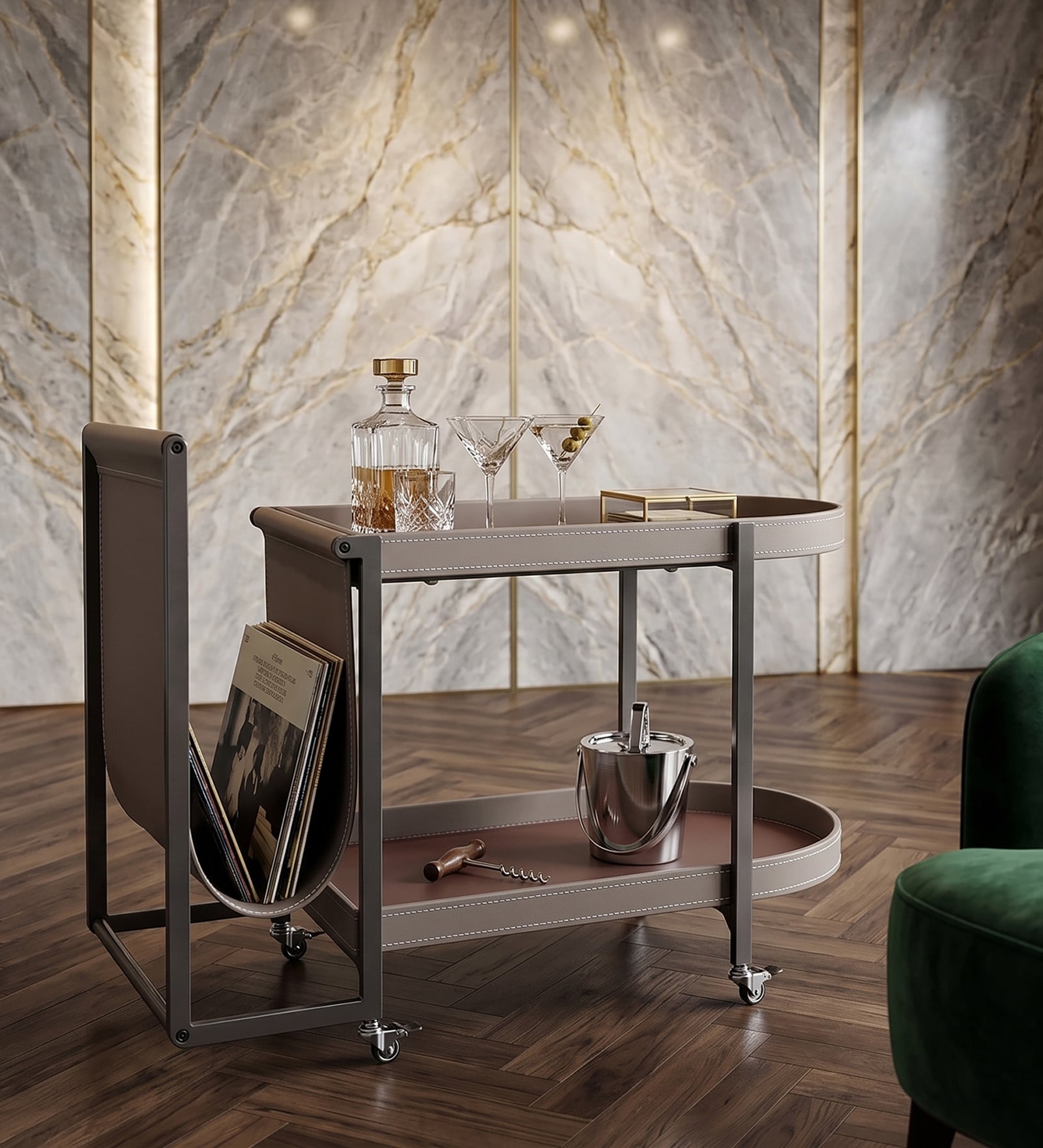 Remi trolley Cocktail Table In Taupe Colour
