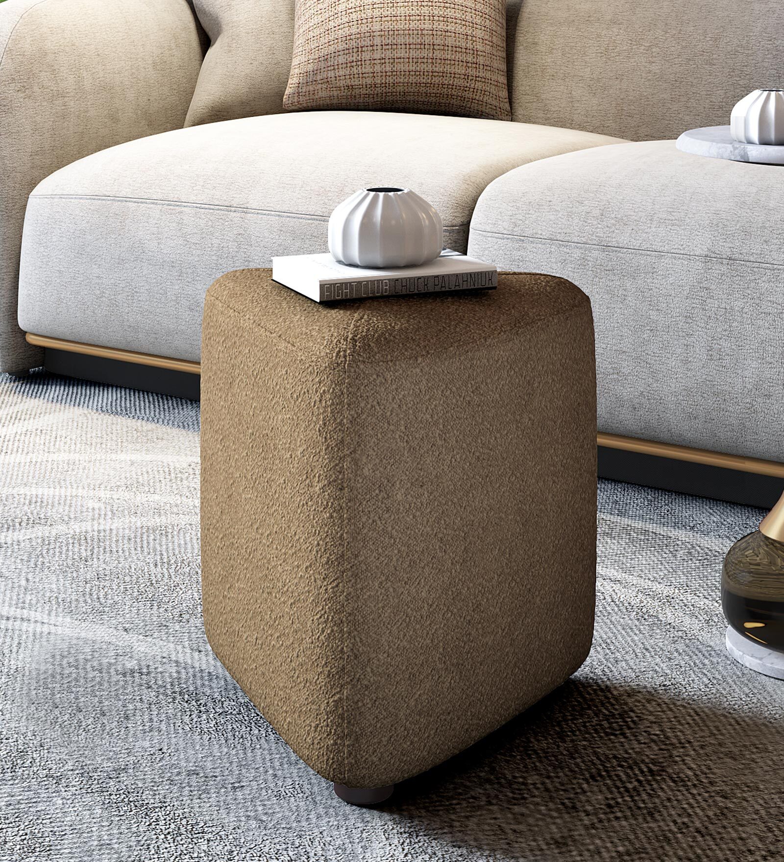 Remy Fabric Pouffe In Brown Colour