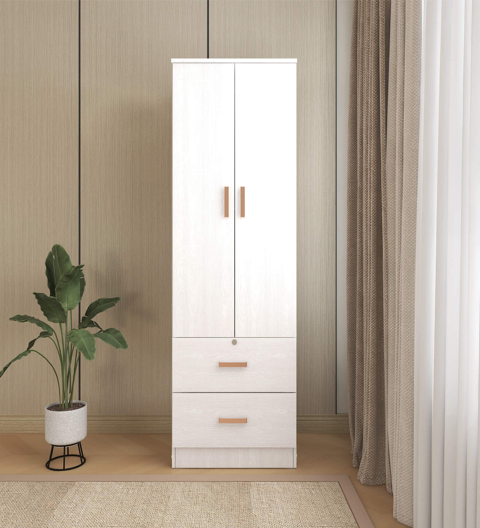 Ren 2 Door Wardrobe With Drawer In Silver Oak Finish
