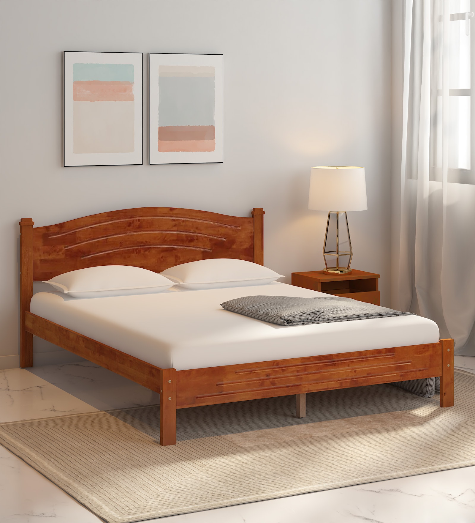 Buy Rayden Solid Wood Queen Size Bed in Honey Oak Finish at 55 OFF by